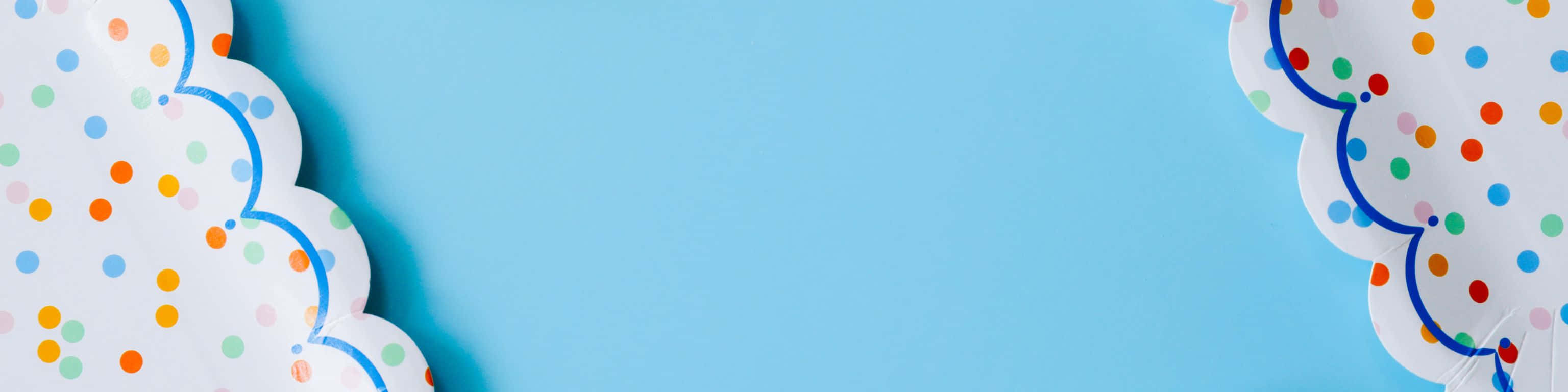 3072x768, soft blue background, colorful polka dots, 2K Desktop Wallpaper