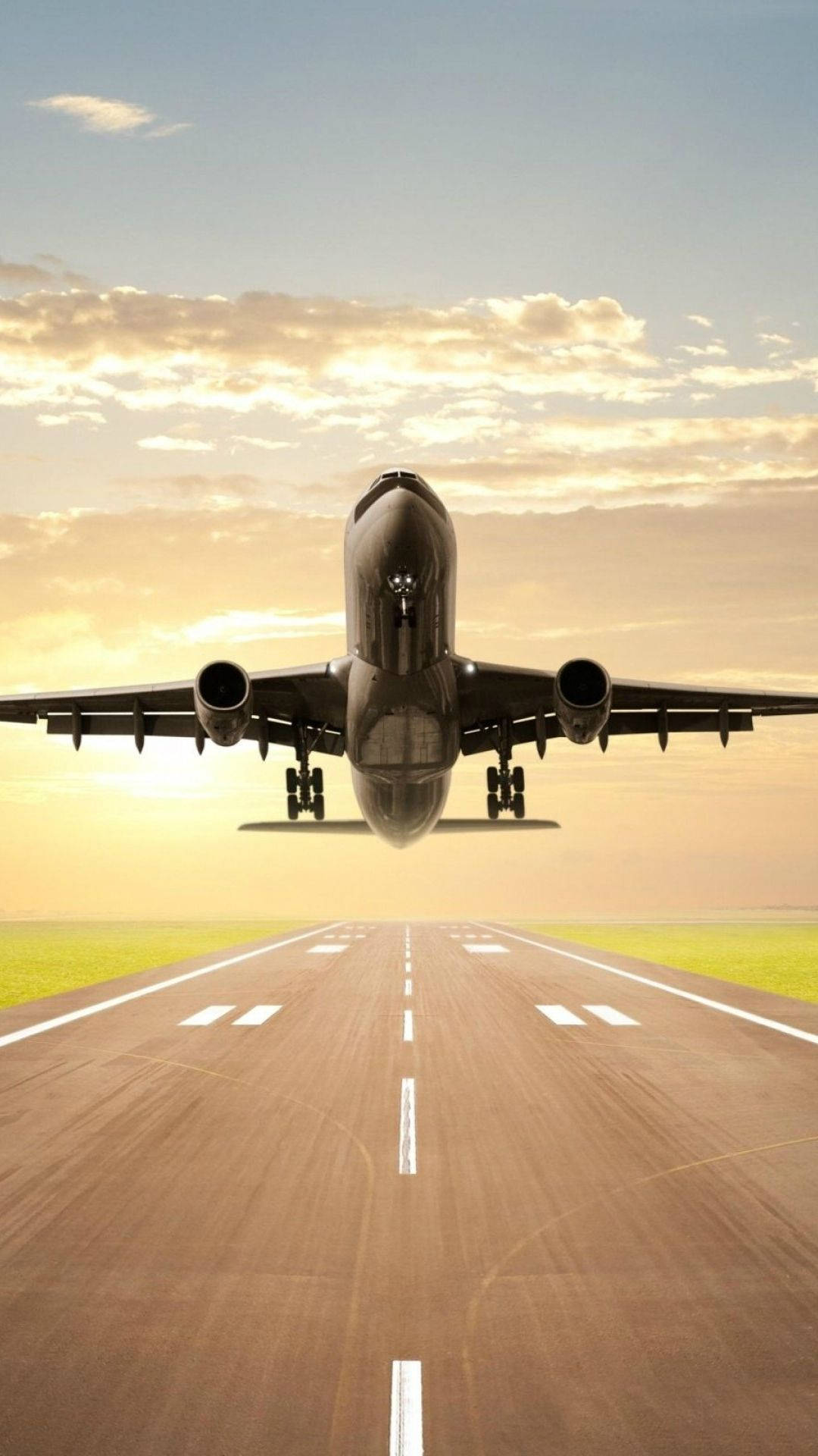 white airplane, passenger jet, golden sunset light, Full HD Phone Wallpaper
