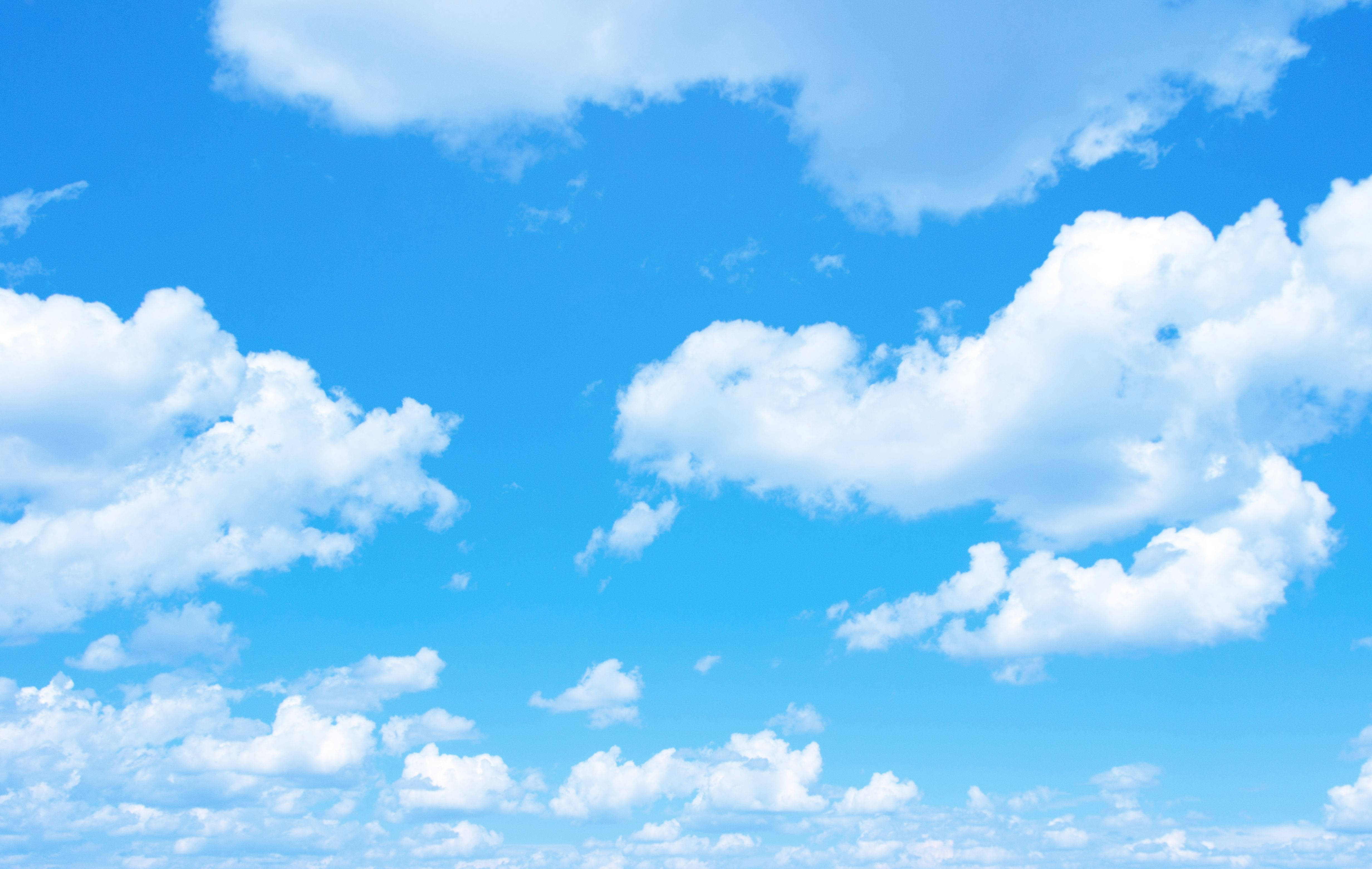 blue sky, white clouds, bright blue, 4K Desktop Wallpaper