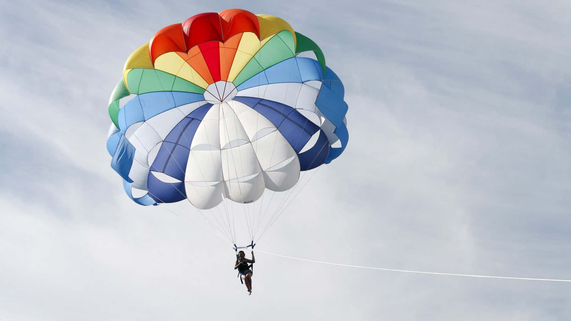 colorful parachute, rainbow-colored parasail, cloudy sky, Full HD Desktop Wallpaper