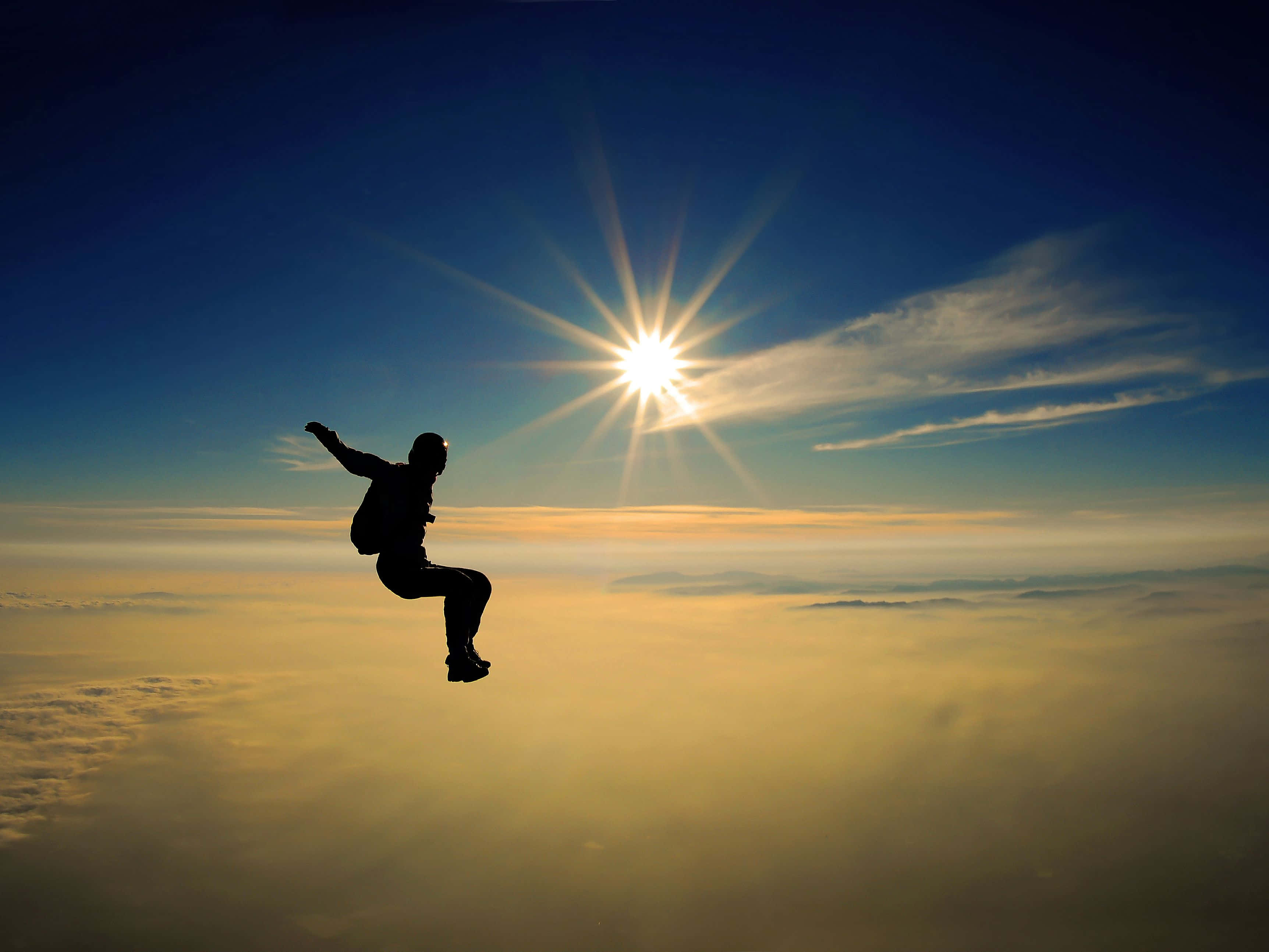 freefall skydiving, silhouette, sea of clouds, 2K Desktop Wallpaper