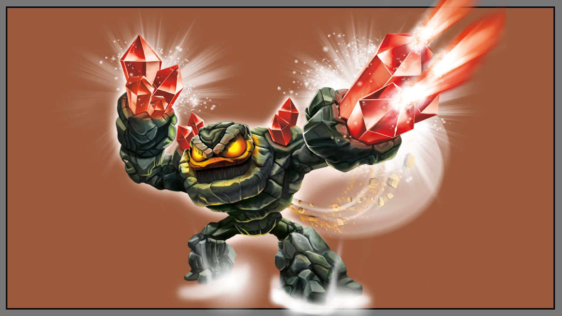 Skylanders, rocky green monster, glowing yellow eyes, Full HD Desktop Wallpaper