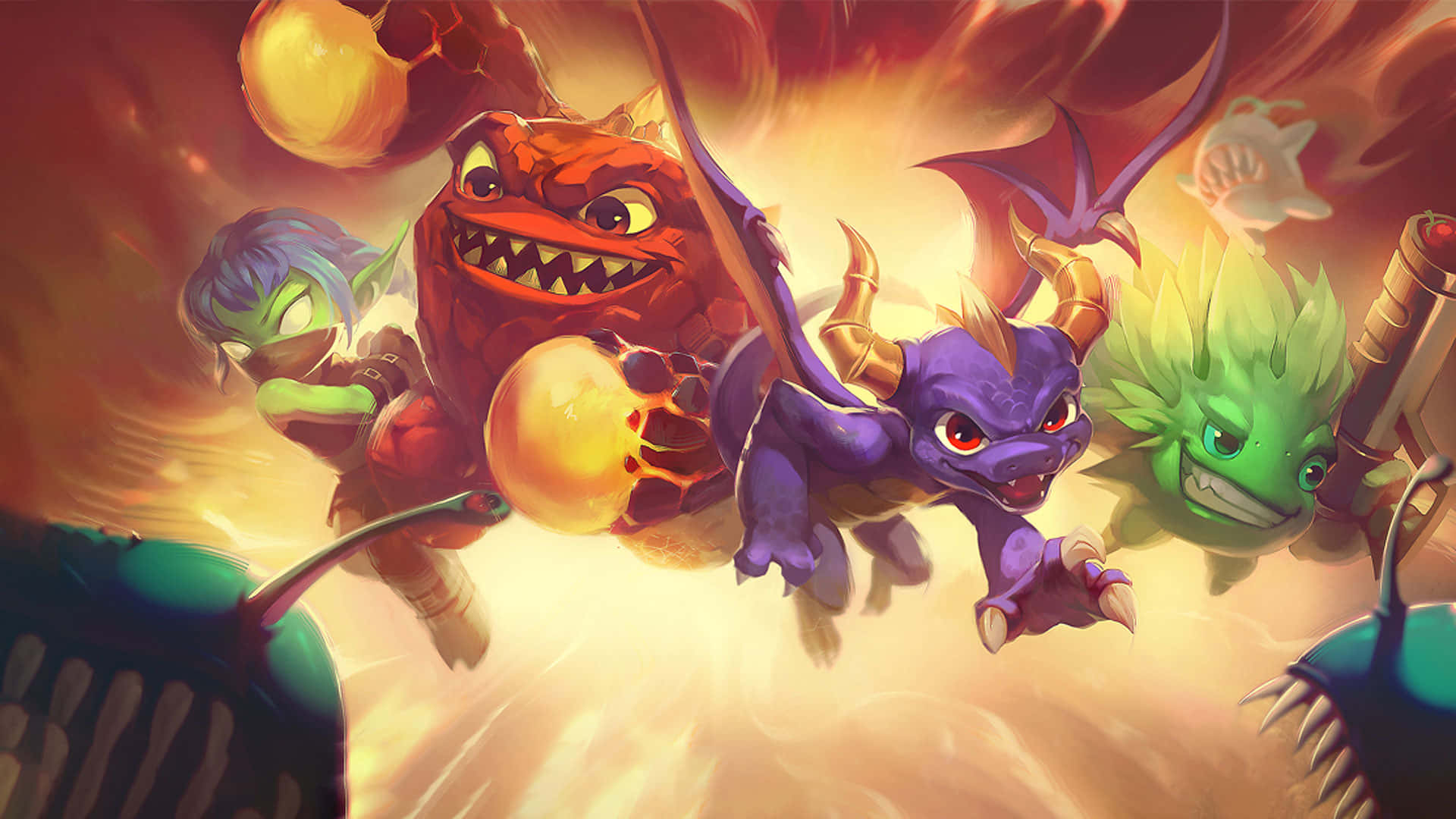 Skylanders, dragon, fiery orange and yellow flames, Full HD Desktop Wallpaper