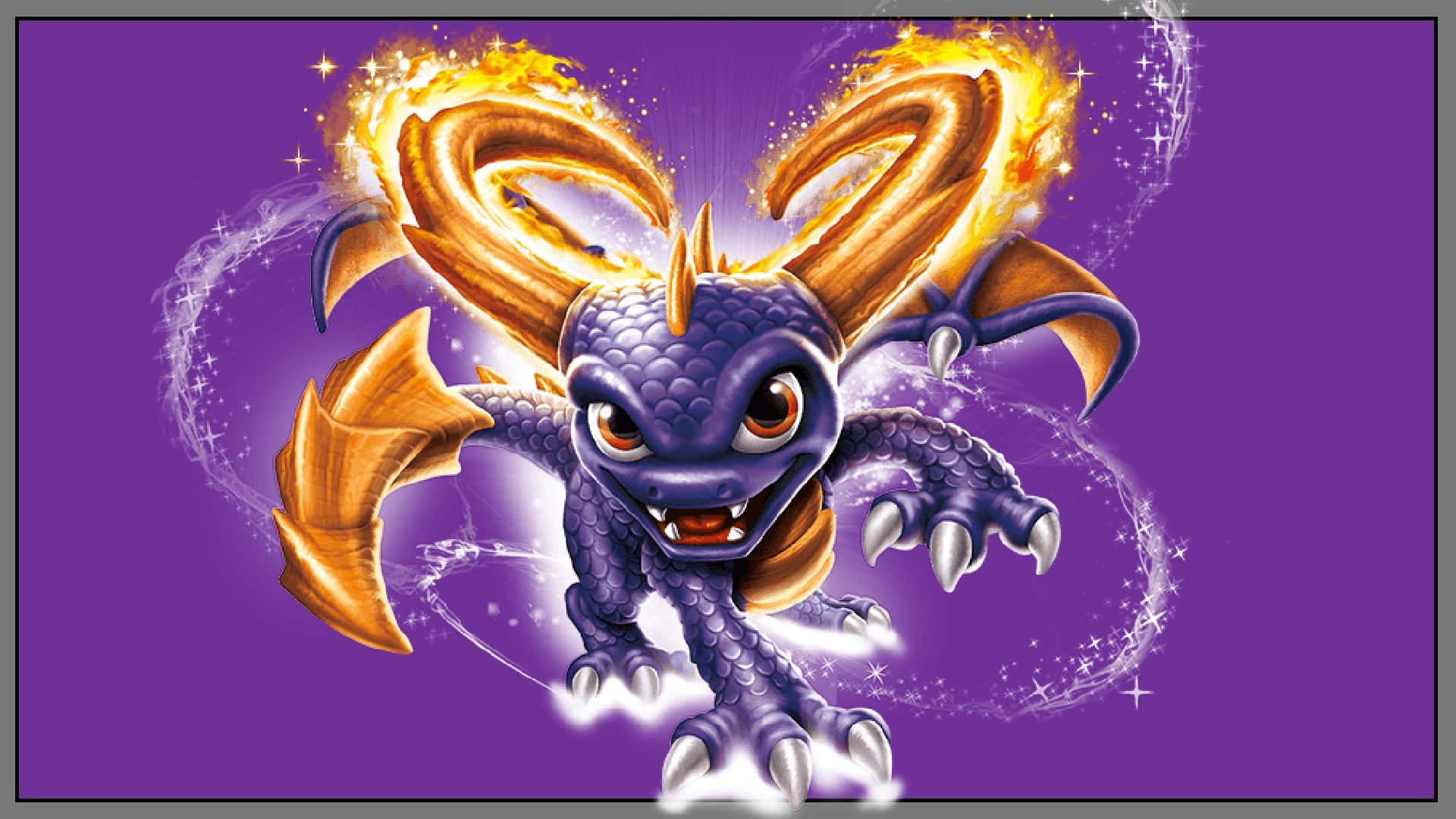 Skylanders, purple dragon, fiery golden horns, Full HD Desktop Wallpaper