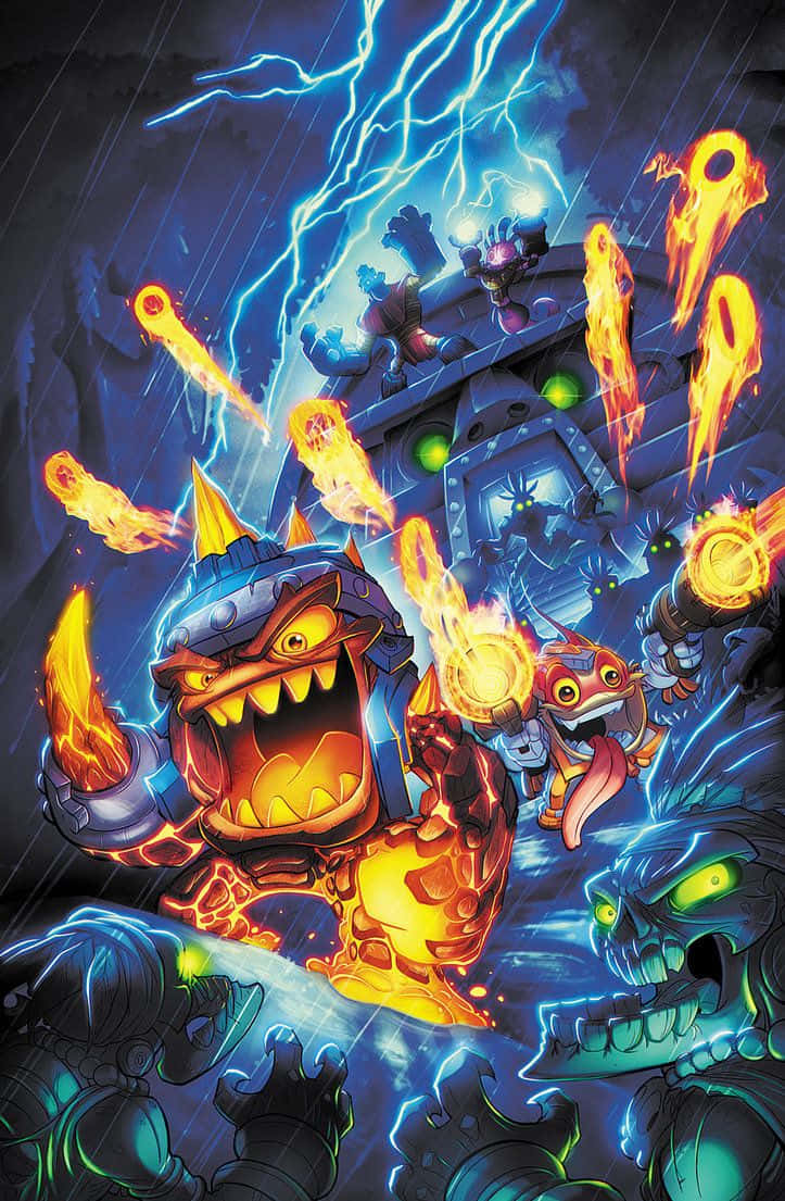 Skylanders, Fiery monster, skeletal warriors, SD Phone Wallpaper