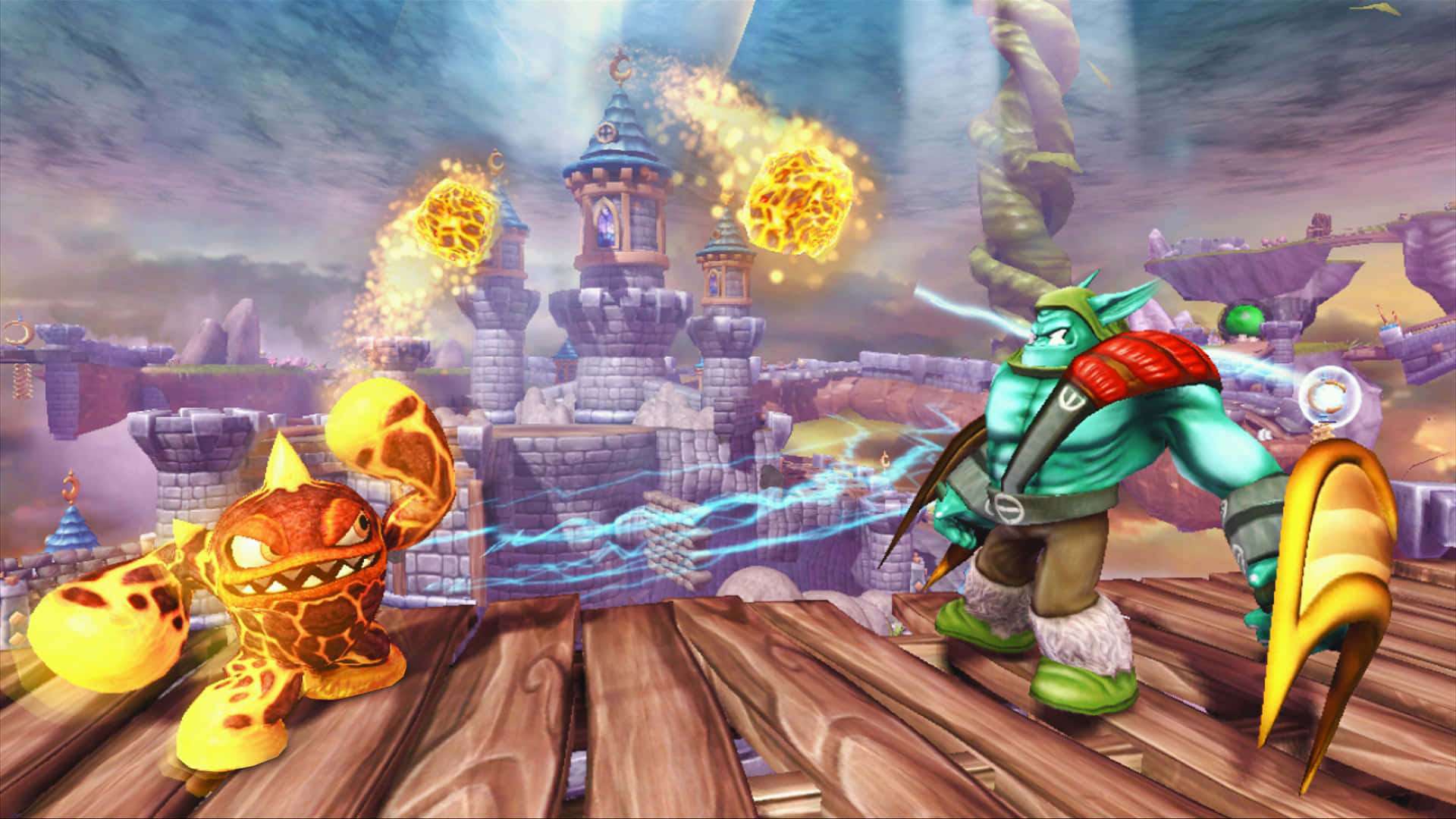 Skylanders, animated characters, wooden bridge, Full HD Desktop Wallpaper