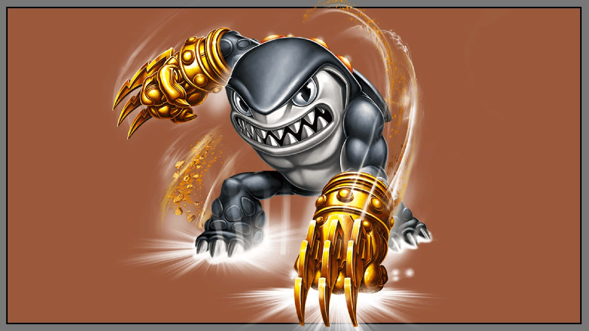 Skylanders, cartoon shark monster, golden clawed gauntlets, Full HD Desktop Wallpaper