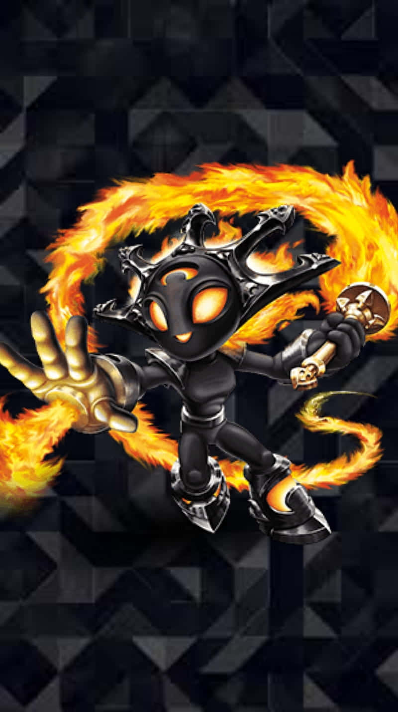 Skylanders, fiery black armored character, glowing orange eyes, HD Phone Wallpaper