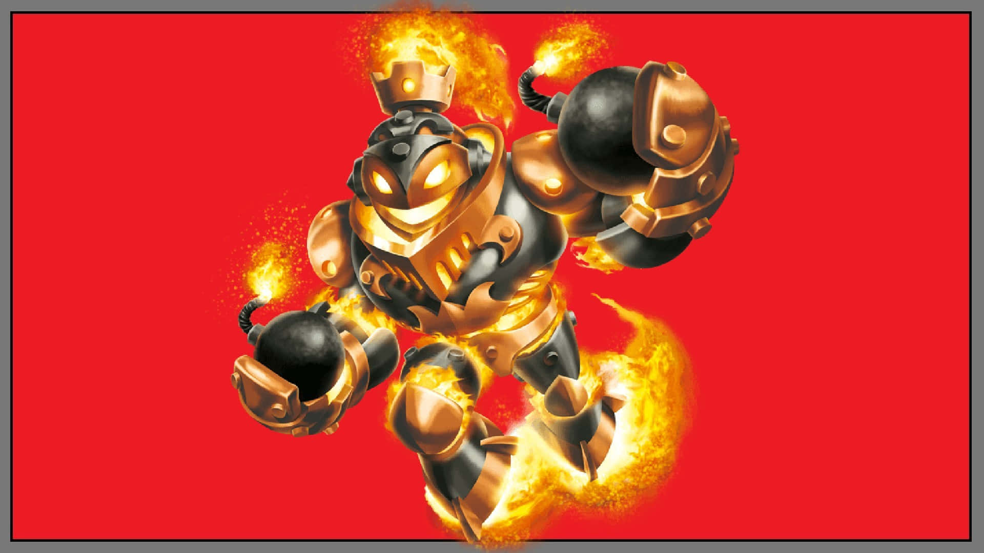 Skylanders, fiery armored robot, glowing eyes, Full HD Desktop Wallpaper