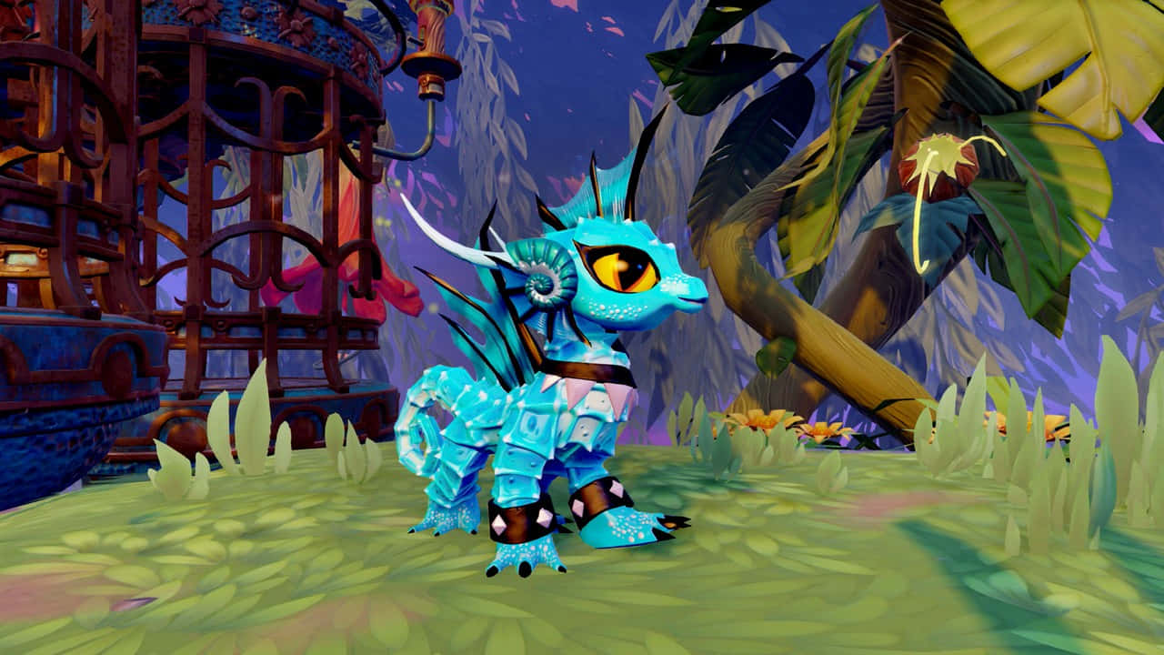 Skylanders, blue armored dragon, glowing yellow eyes, HD Desktop Wallpaper
