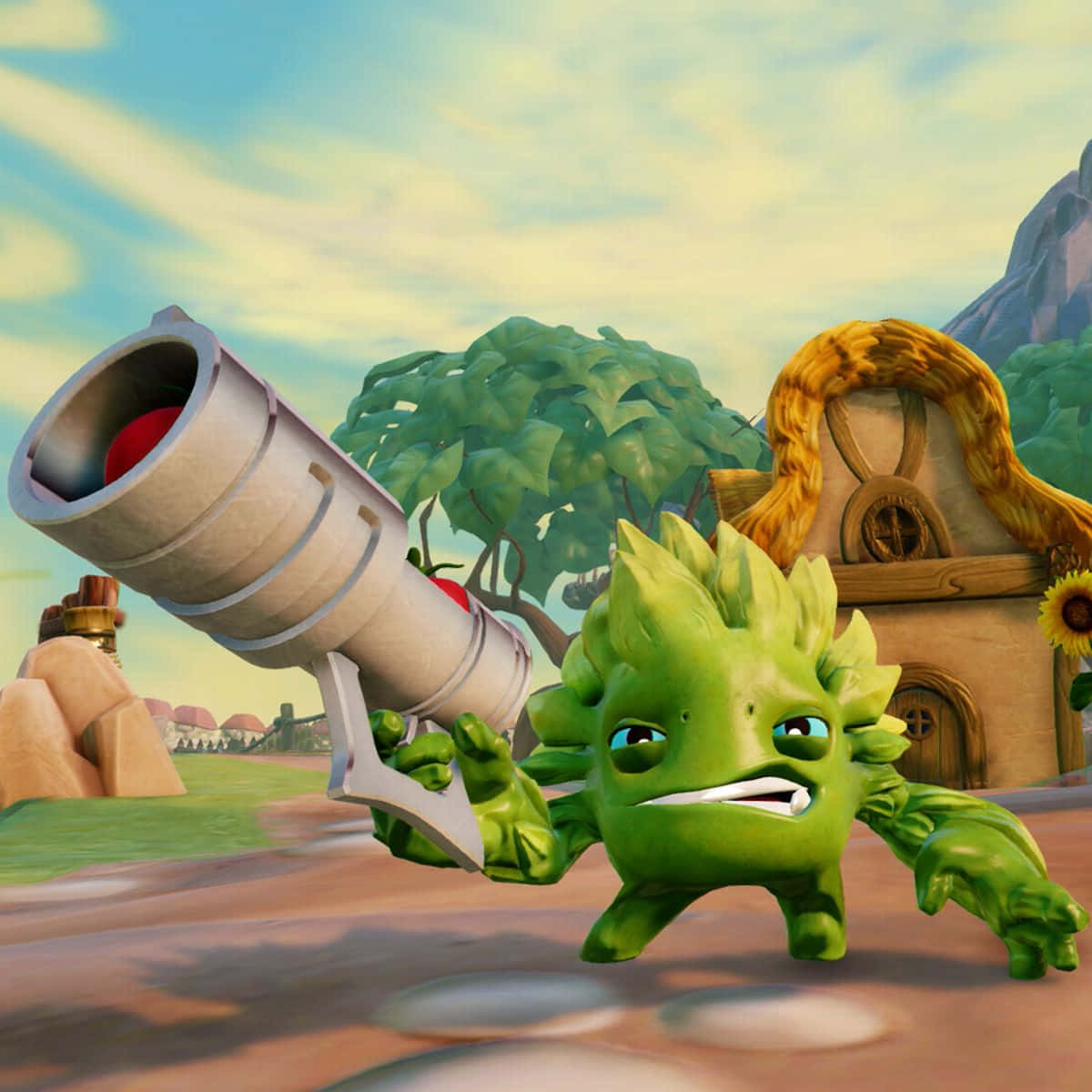 Skylanders, green spiky cartoon creature, large cannon, SD Desktop Wallpaper