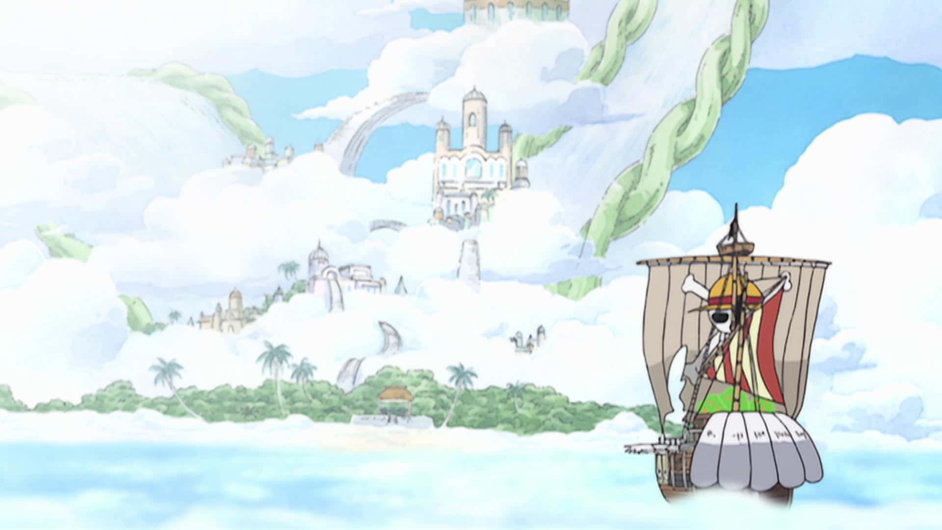 Skypiea, cloud seas, floating island city, Full HD Desktop Wallpaper