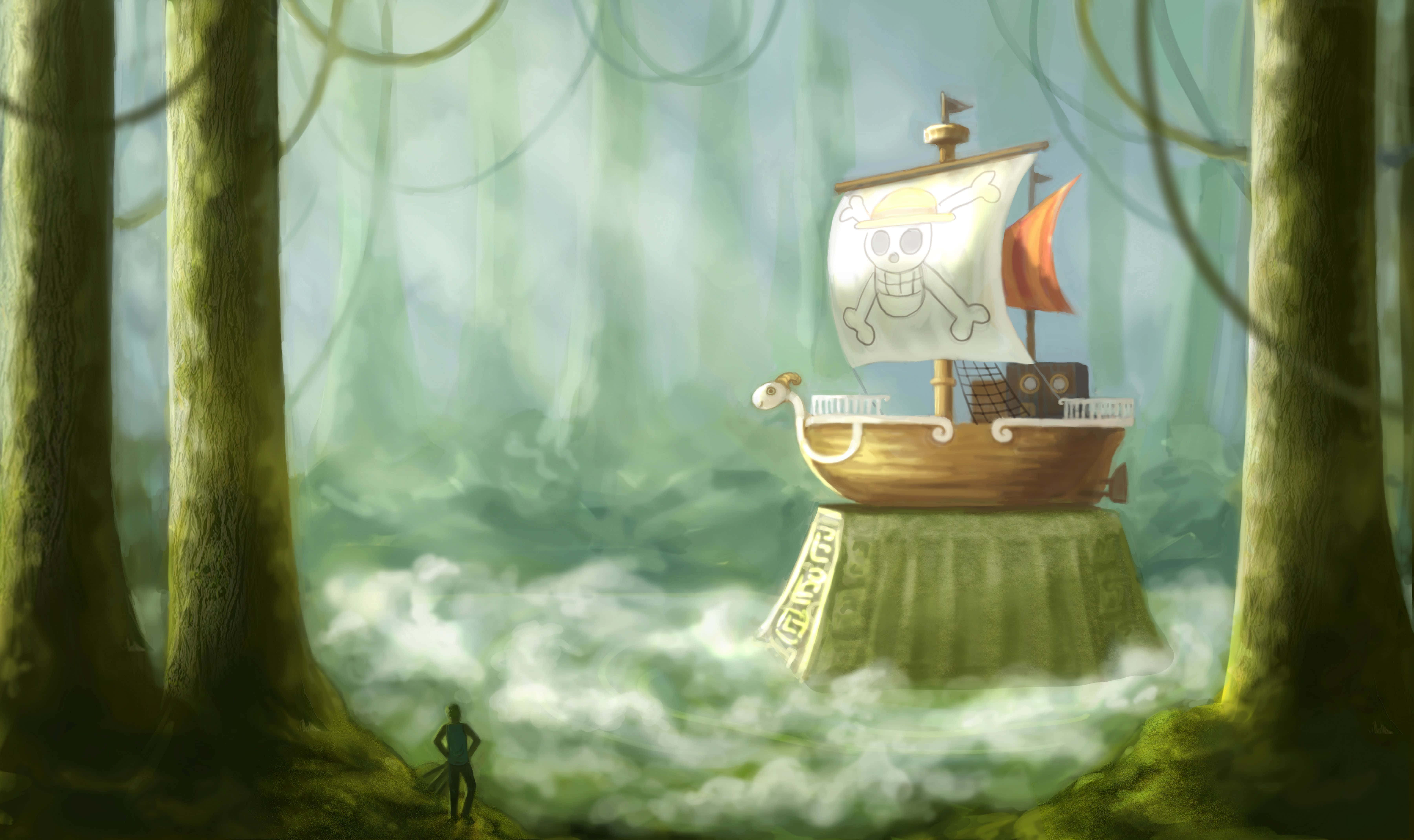 Skypiea, pirate ship, skull flag, 5K Desktop Wallpaper