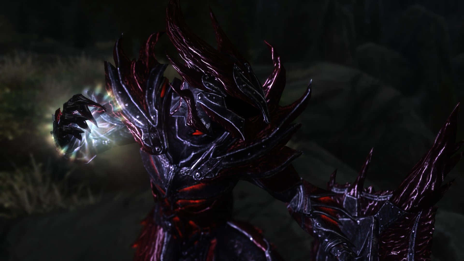 Daedric Warrior, full armor, glowing red eyes, Full HD Desktop Wallpaper