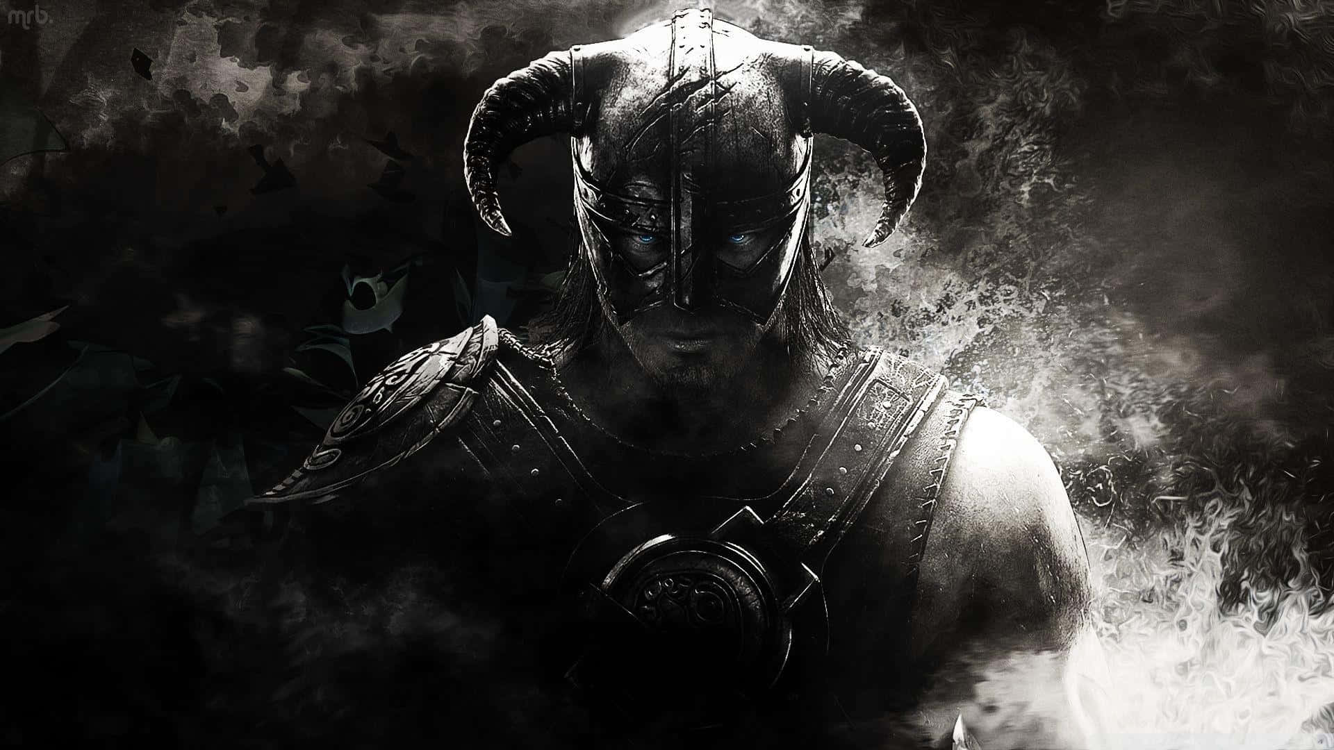 Skyrim Dawnguard, horned helmet, glowing eyes, Full HD Desktop Wallpaper