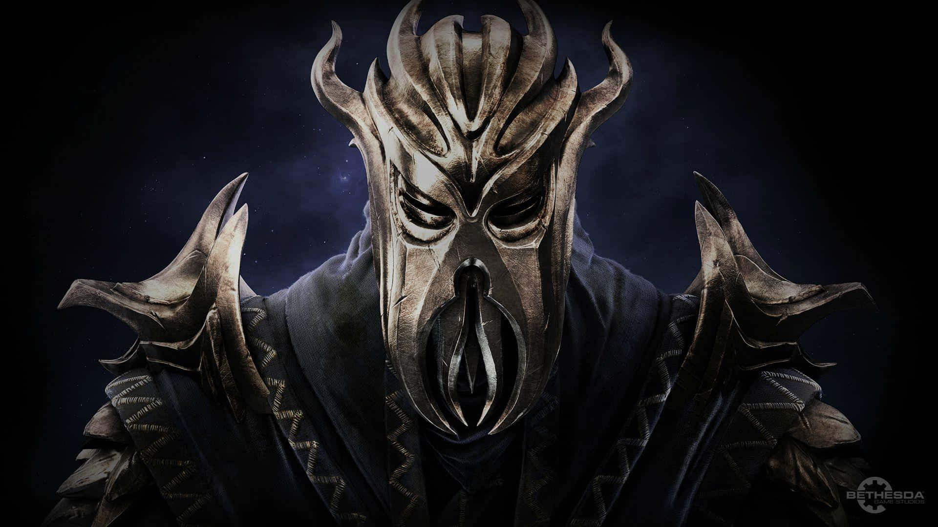 Skyrim Dawnguard, spiked helmet, dark cloak, Full HD Desktop Wallpaper