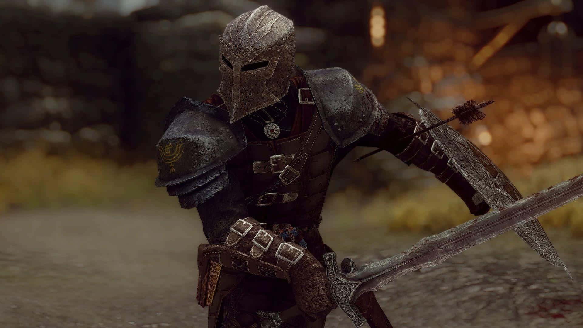 Skyrim Dawnguard, knight, ornate dark armor, Full HD Desktop Wallpaper