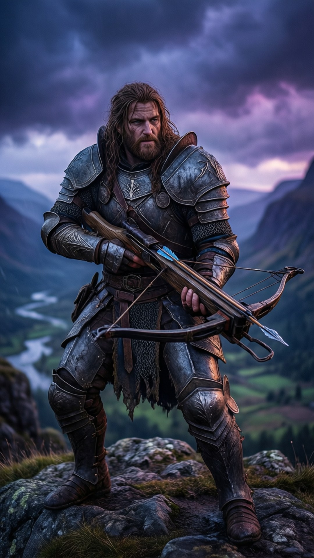 Dawnguard Warrior, rocky cliff, crossbow, Full HD Phone Wallpaper