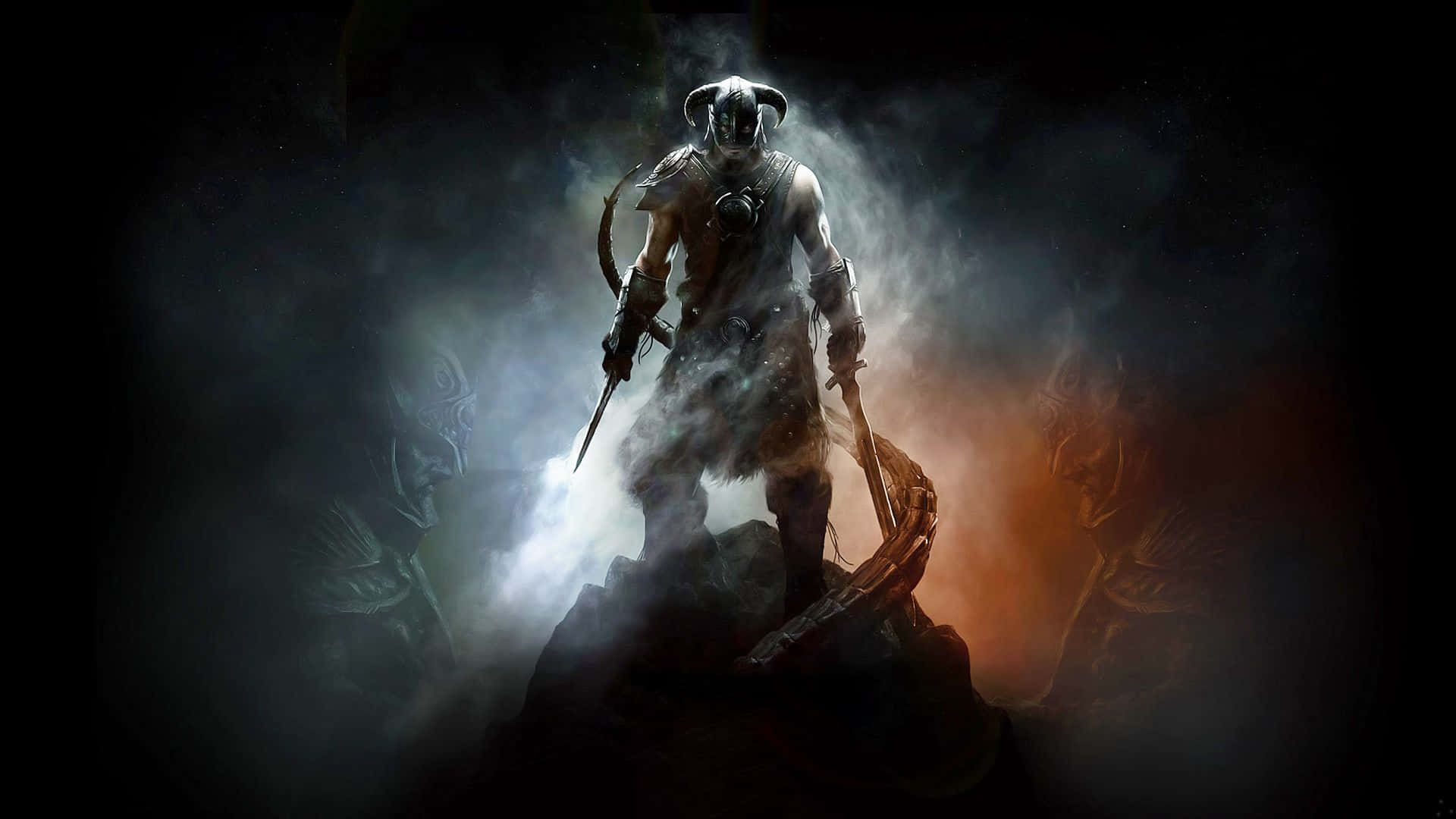 Skyrim Dawnguard, dark fantasy warrior, horns, Full HD Desktop Wallpaper