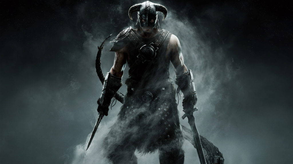 Skyrim, Dawnguard, dark-armored warrior, SD Desktop Wallpaper