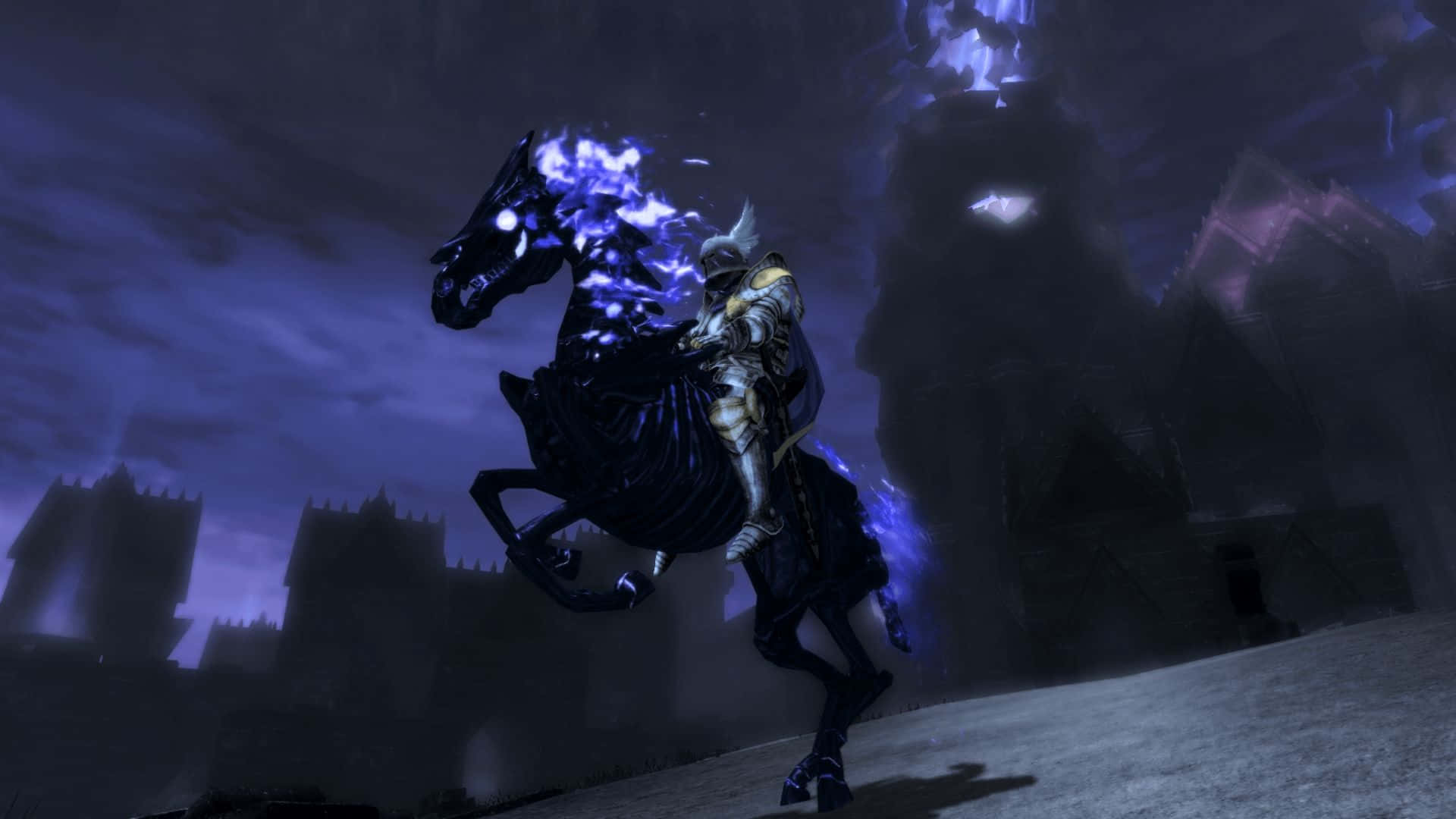 Skyrim Dawnguard, knight in gleaming armor, skeletal horse, Full HD Desktop Wallpaper