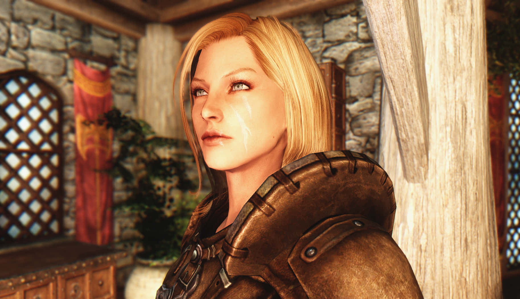 Skyrim Delphine, blonde warrior, brown leather armor, HD Desktop Wallpaper