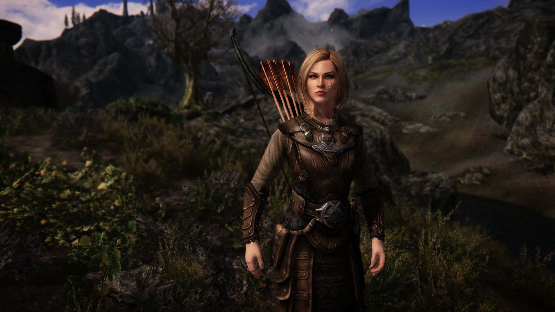 Delphine, Skyrim, leather armor, Full HD Desktop Wallpaper