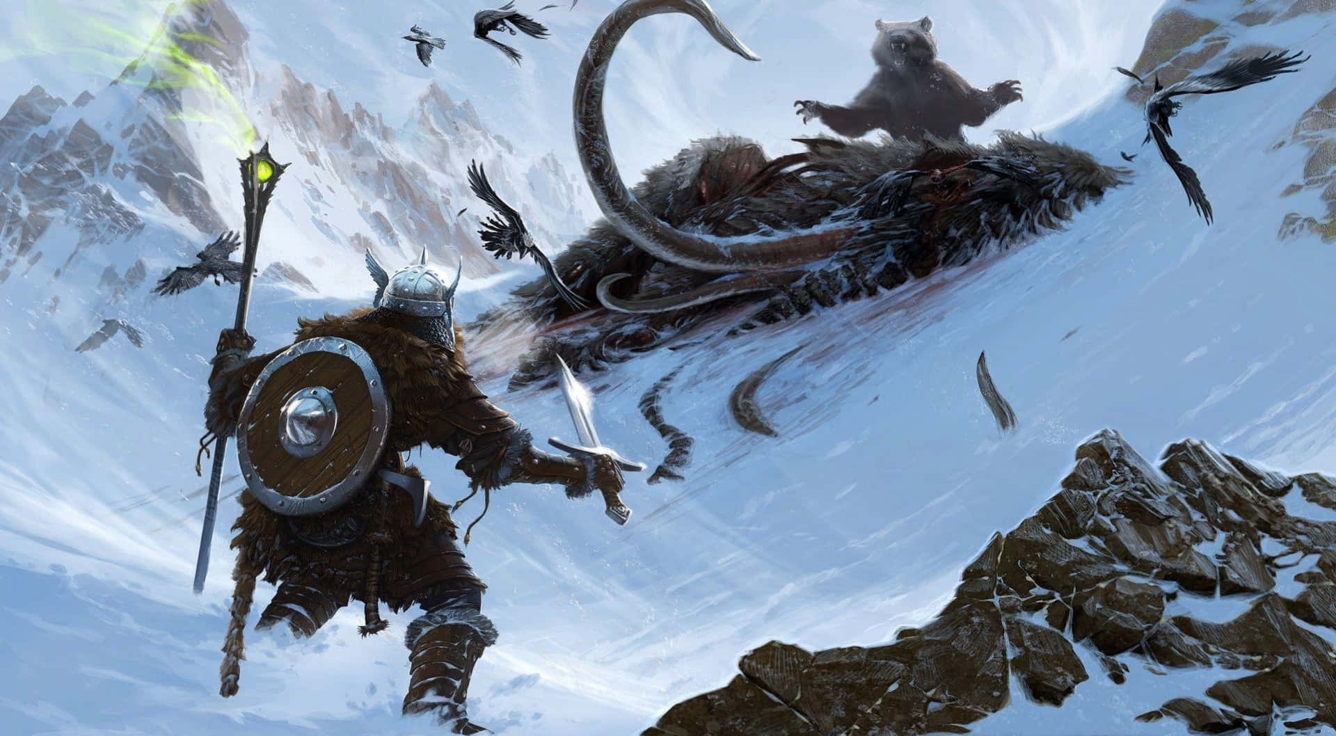 Skyrim, warrior, fur armor, Full HD Desktop Wallpaper