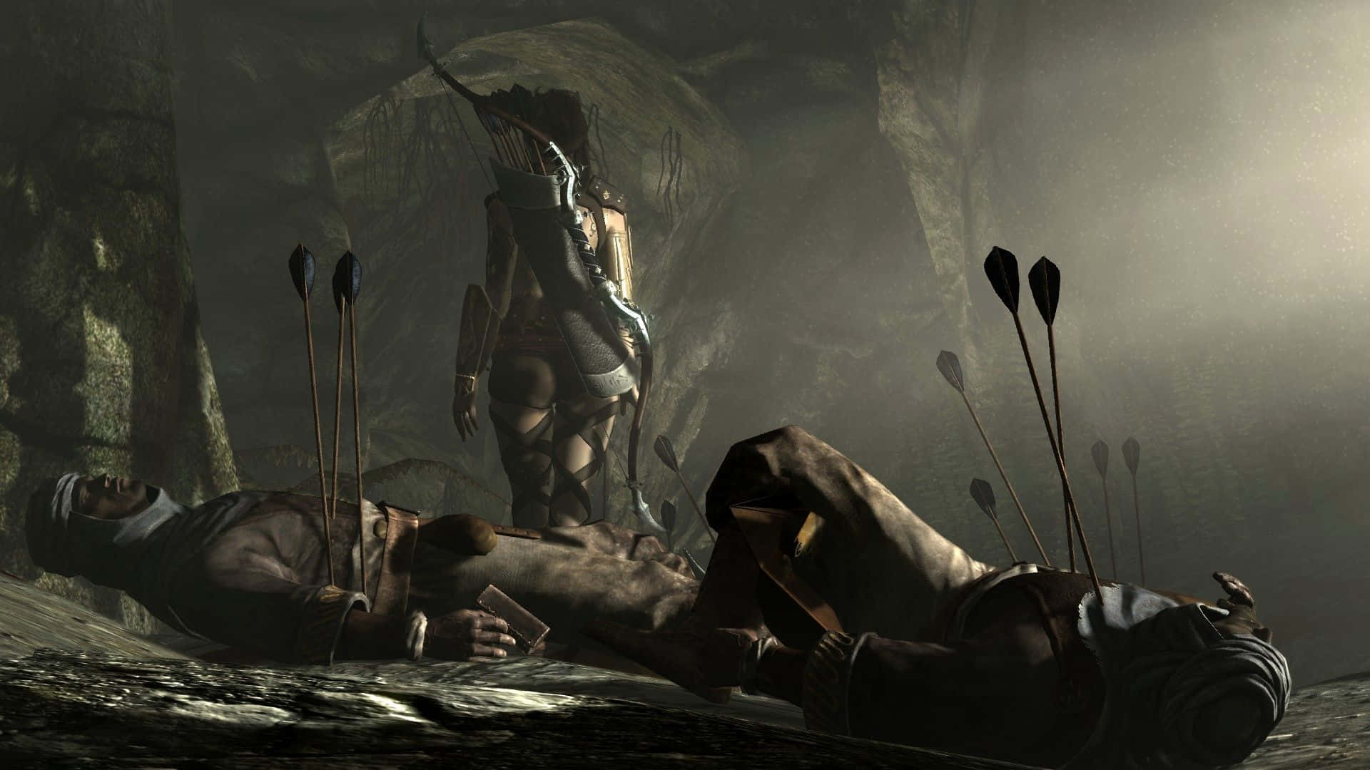 Skyrim, hooded archer, fallen warriors, Full HD Desktop Wallpaper