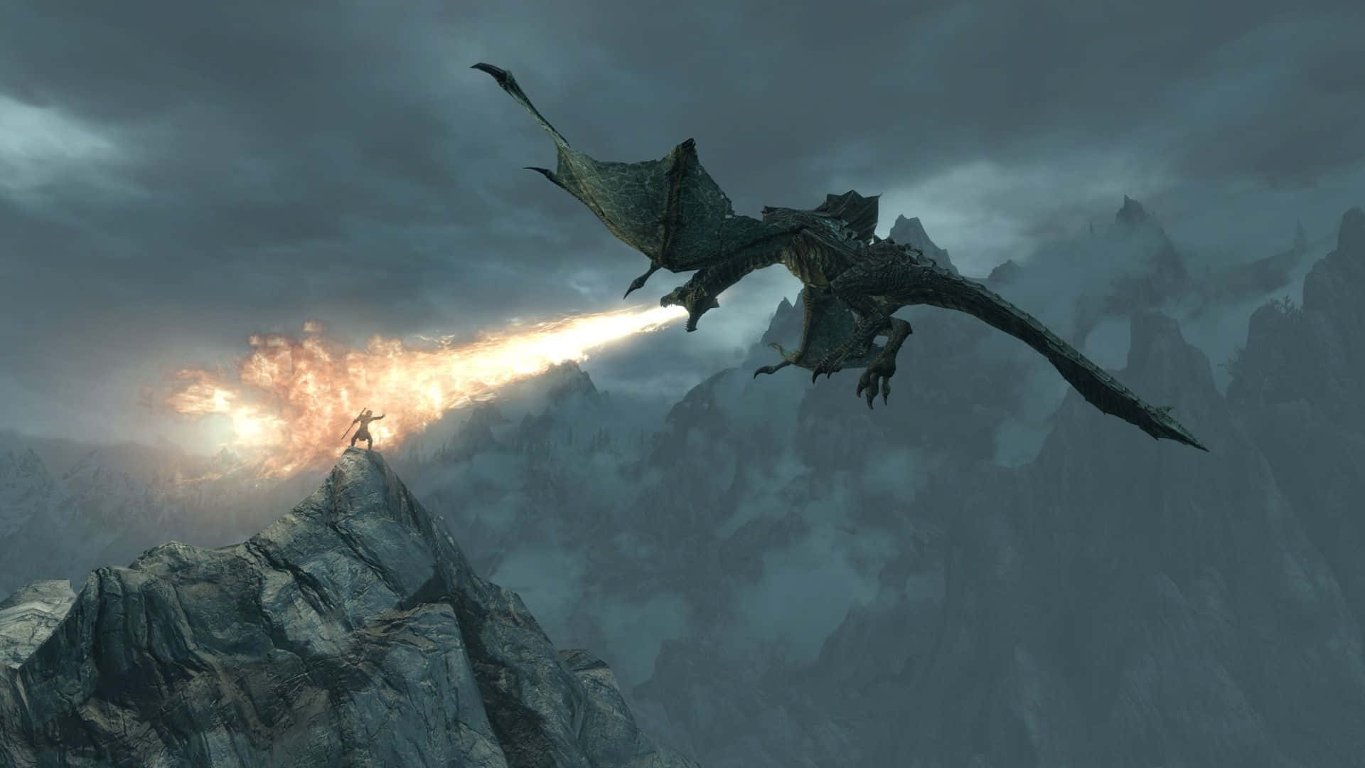 Skyrim, dragon, fire, Full HD Desktop Wallpaper