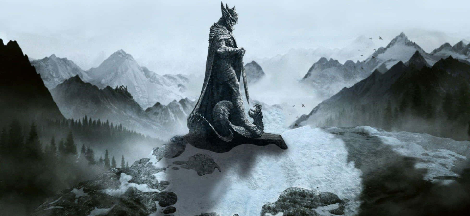 Skyrim Desktop, armored dragon, snowy mountain peak, Full HD Desktop Wallpaper