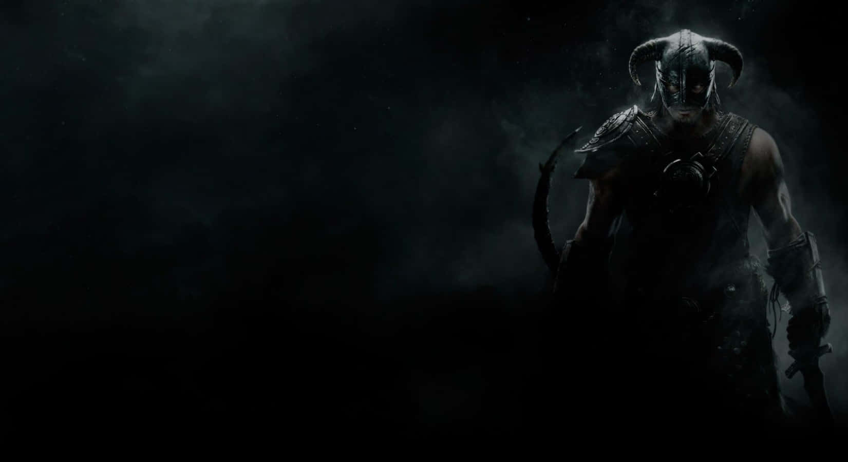 Skyrim, dark armored warrior, horned helmet, HD Desktop Wallpaper