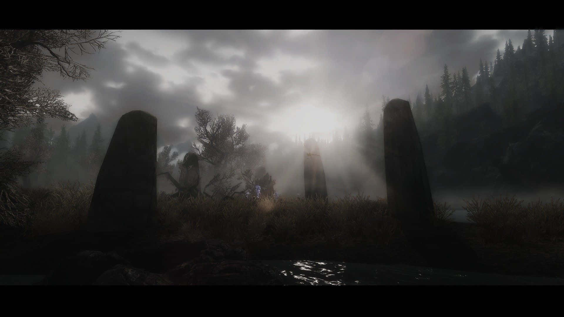Skyrim, Four Posts Desktop, misty forest clearing, Full HD Desktop Wallpaper