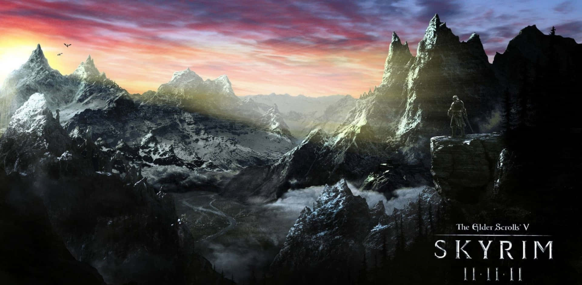 Skyrim, snowy mountain peak, alpine valley, Full HD Desktop Wallpaper