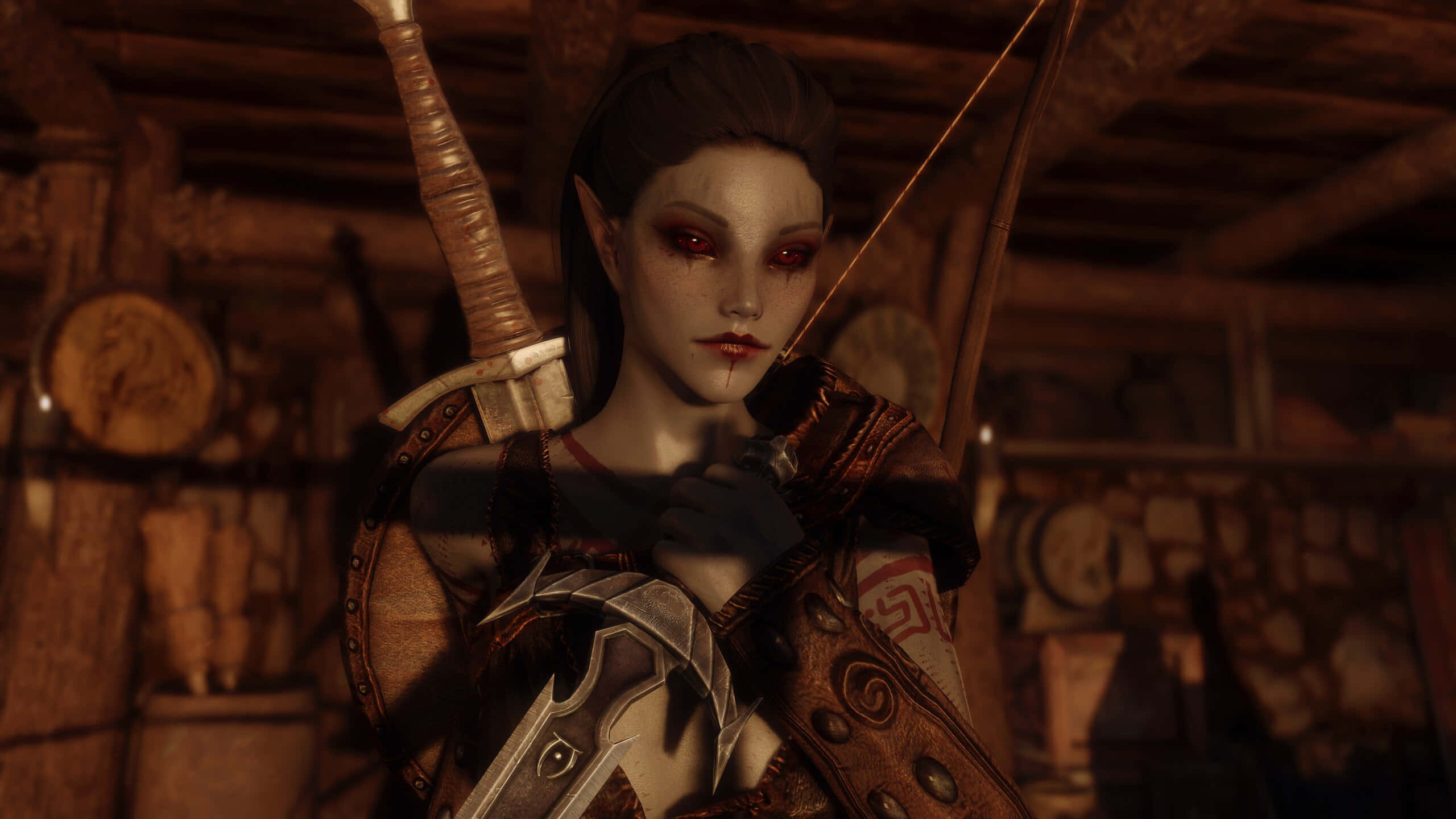 Skyrim, Karliah, red eyes, 2K Desktop Wallpaper