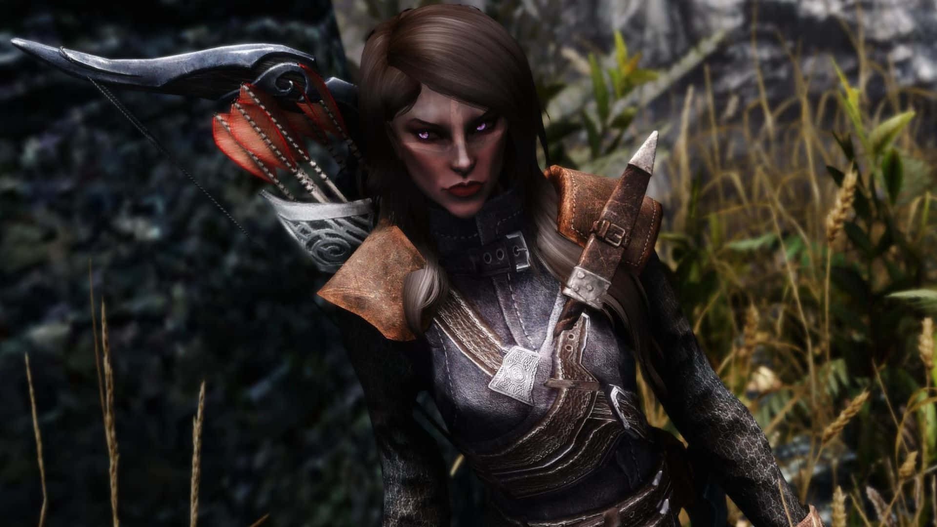 Karliah, Skyrim, glowing purple eyes, Full HD Desktop Wallpaper