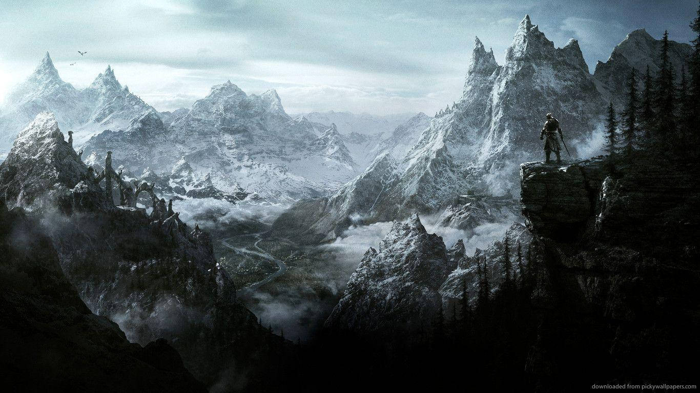 Skyrim, snowy mountains, snowy cliff, HD Desktop Wallpaper