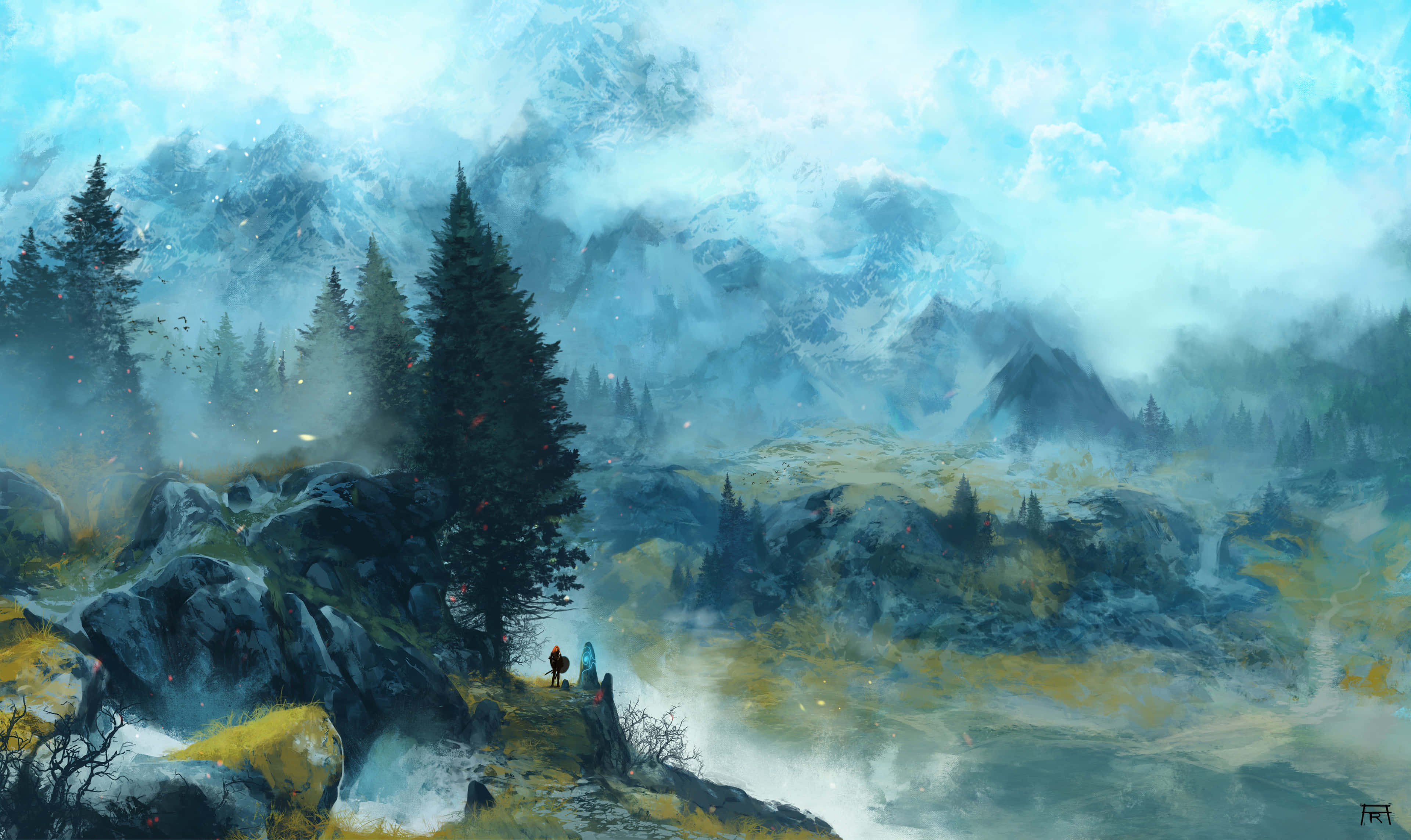 Skyrim Landscape, foggy mountain, misty mountain ridge, 4K Desktop Wallpaper