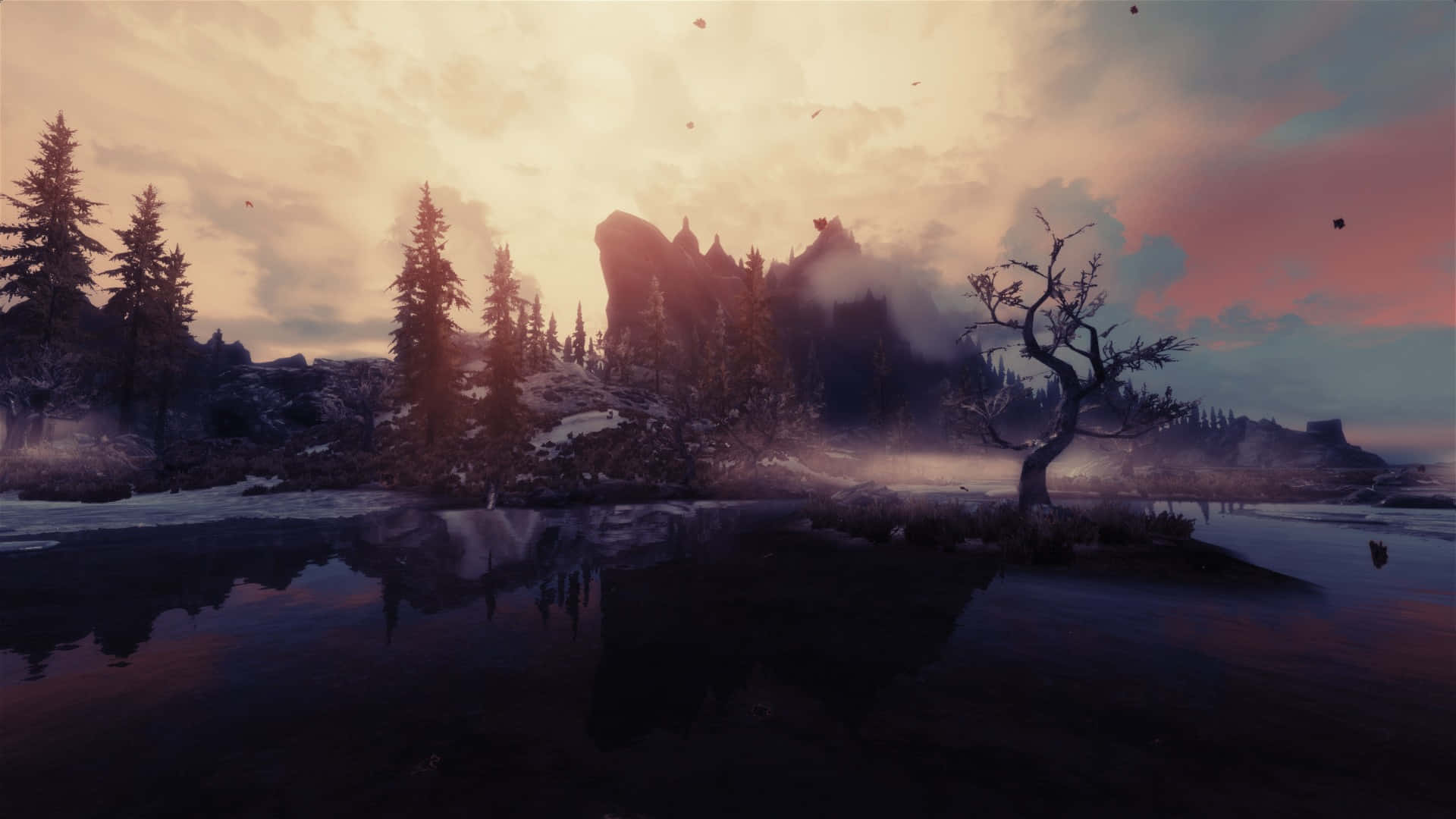 Skyrim, mountains, twilight, Full HD Desktop Wallpaper