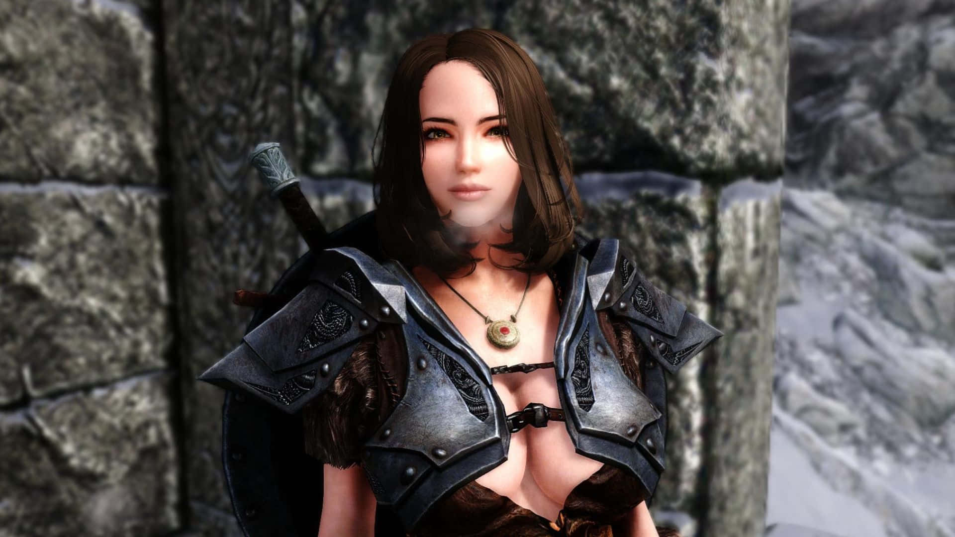 Skyrim, Lydia, dark armor, Full HD Desktop Wallpaper