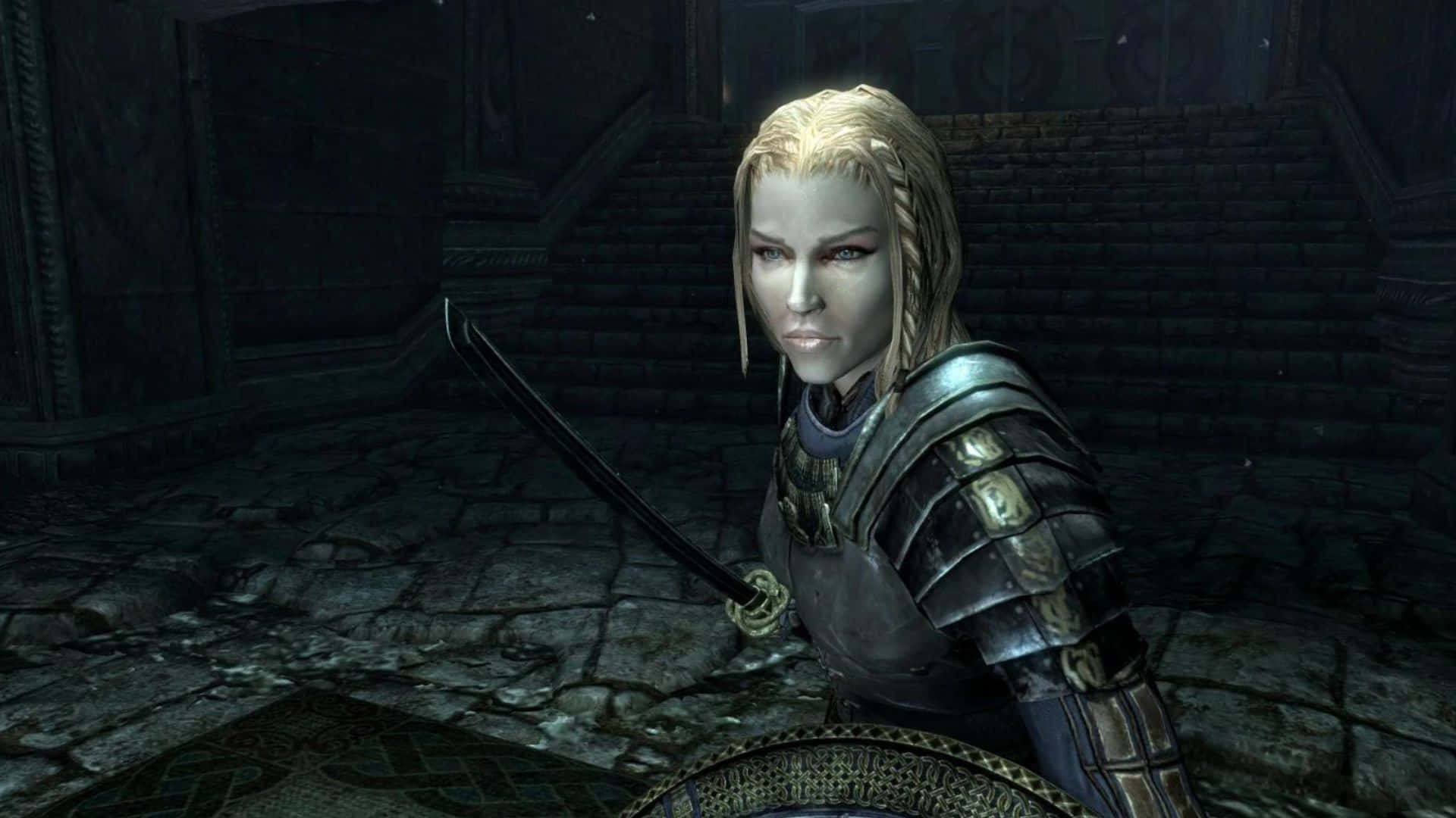 Skyrim Lydia, blonde armored warrior, sword, Full HD Desktop Wallpaper