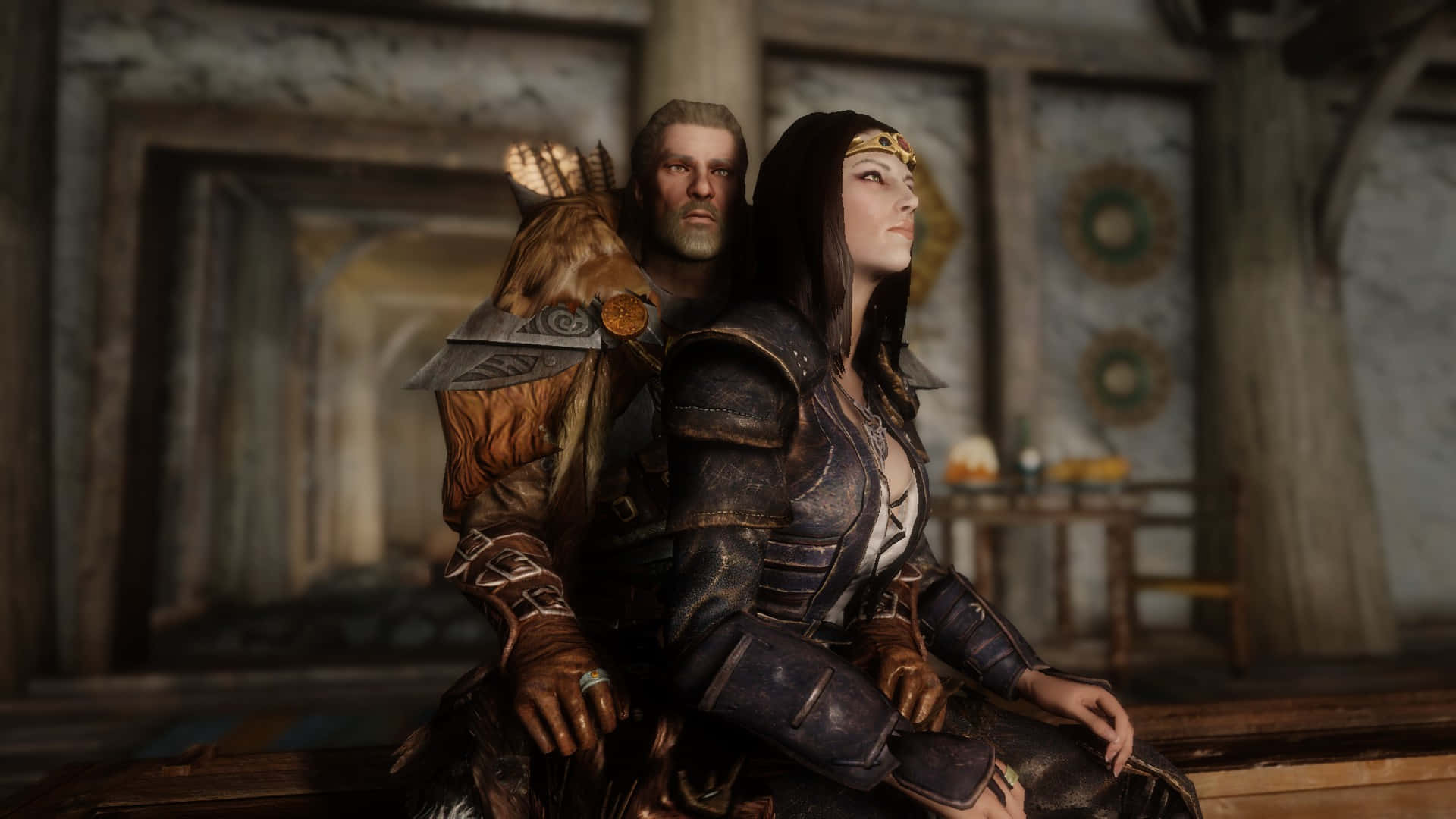Skyrim Lydia, 1920 x 1080, stone hall, Full HD Desktop Wallpaper