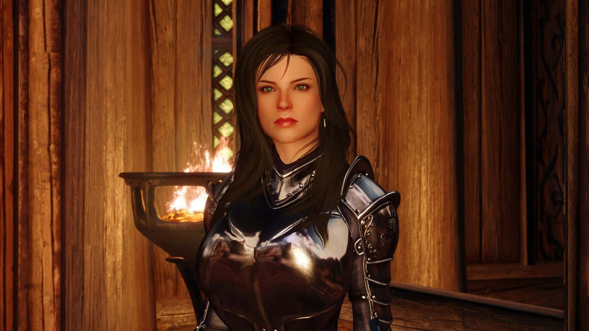Skyrim Lydia, Lydia, shiny silver armor, Full HD Desktop Wallpaper
