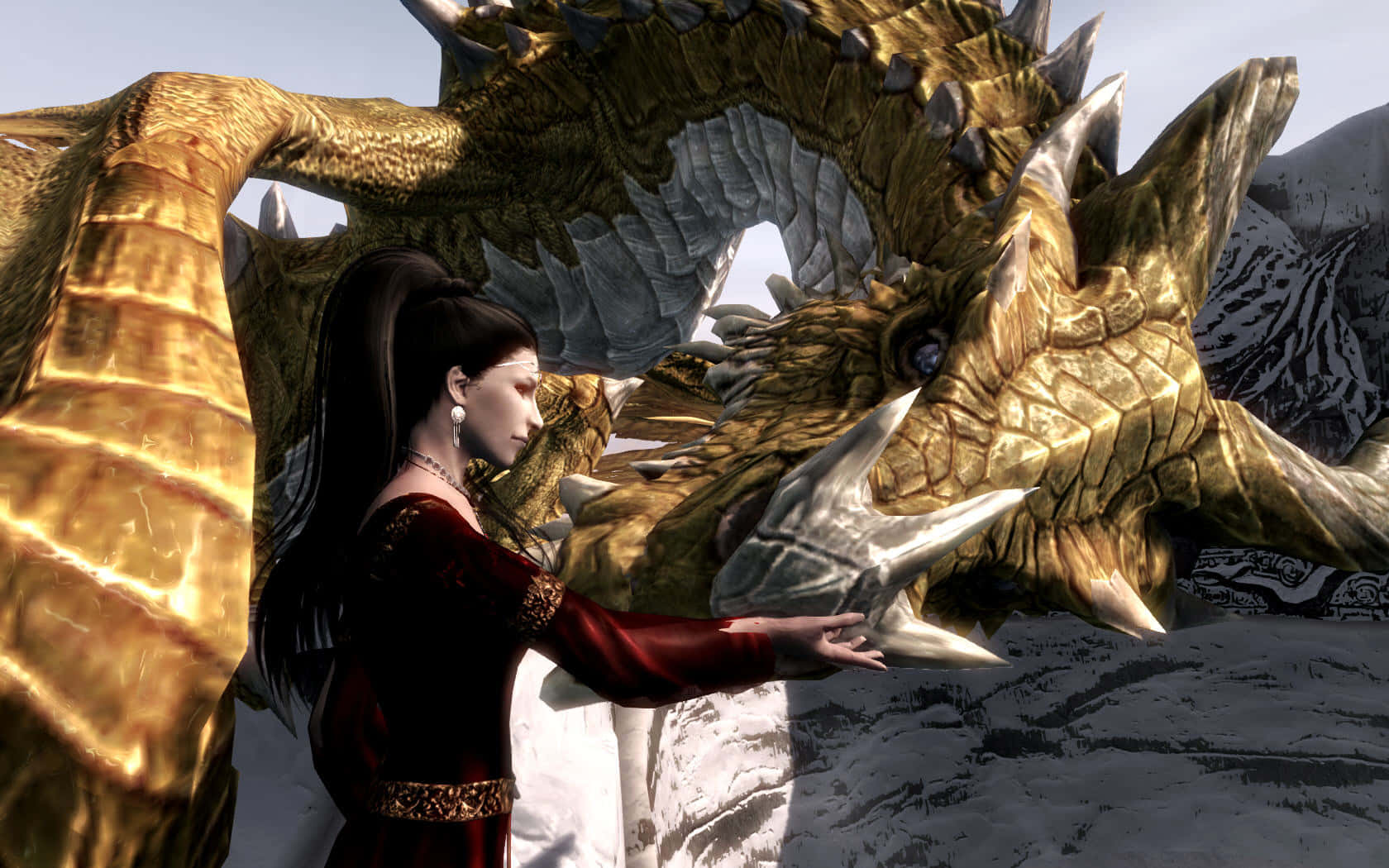 Paarthurnax, Skyrim, golden dragon, HD Desktop Wallpaper