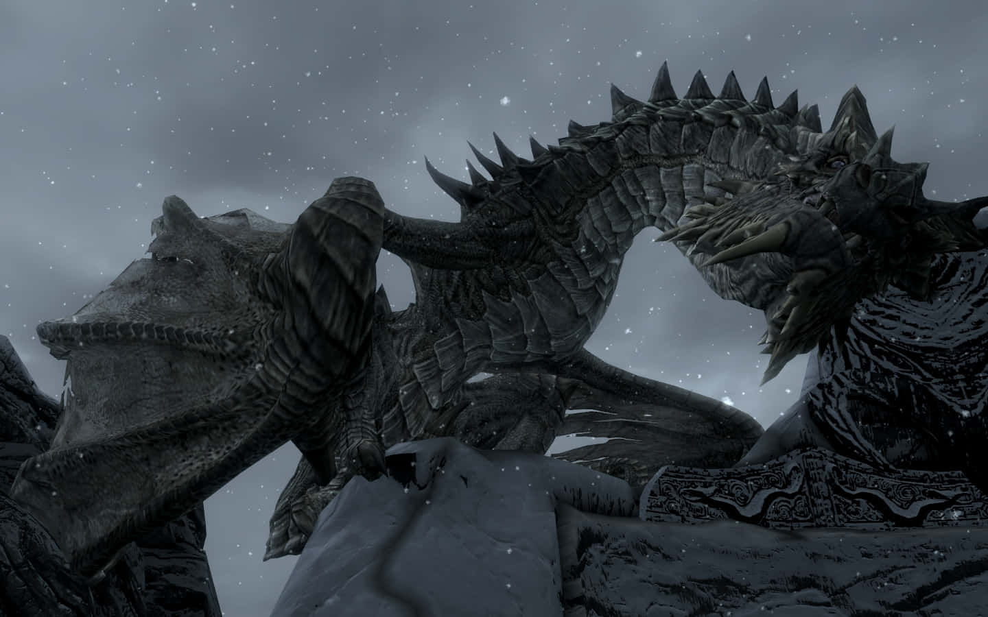 Paarthurnax, Skyrim, snowy mountainous landscape, HD Desktop Wallpaper