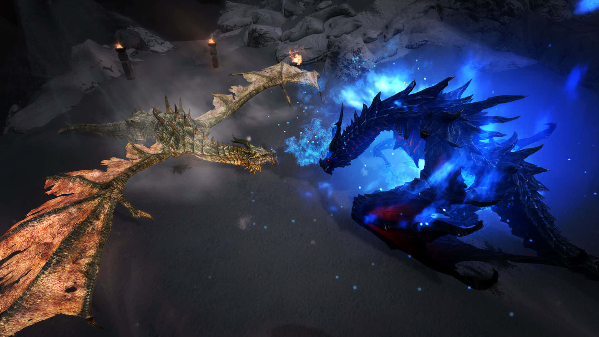 Skyrim, Paarthurnax, snowy cavern, Full HD Desktop Wallpaper