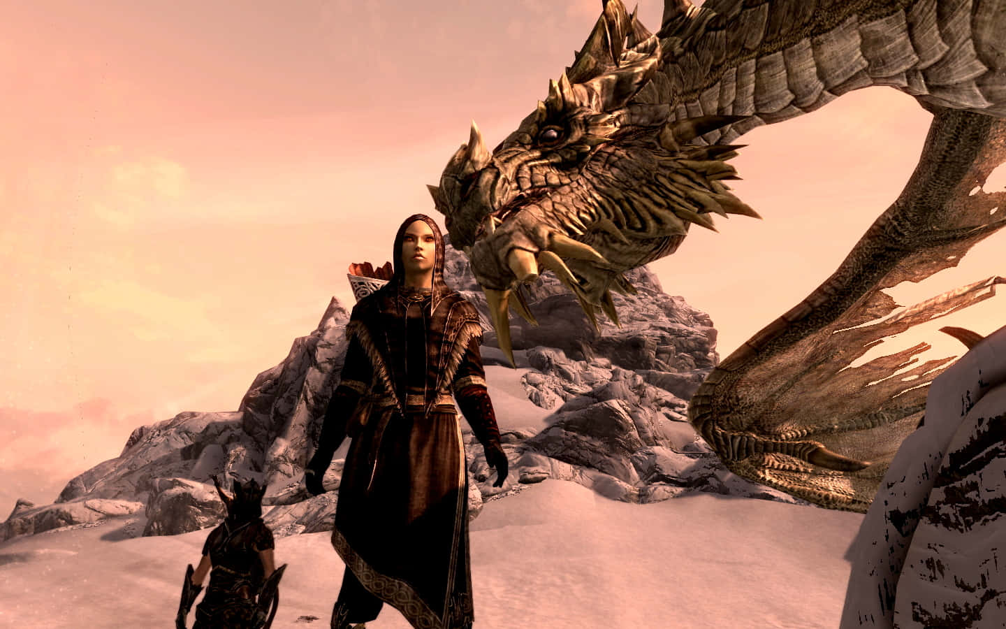 Paarthurnax, Skyrim, snowy mountain landscape, HD Desktop Wallpaper
