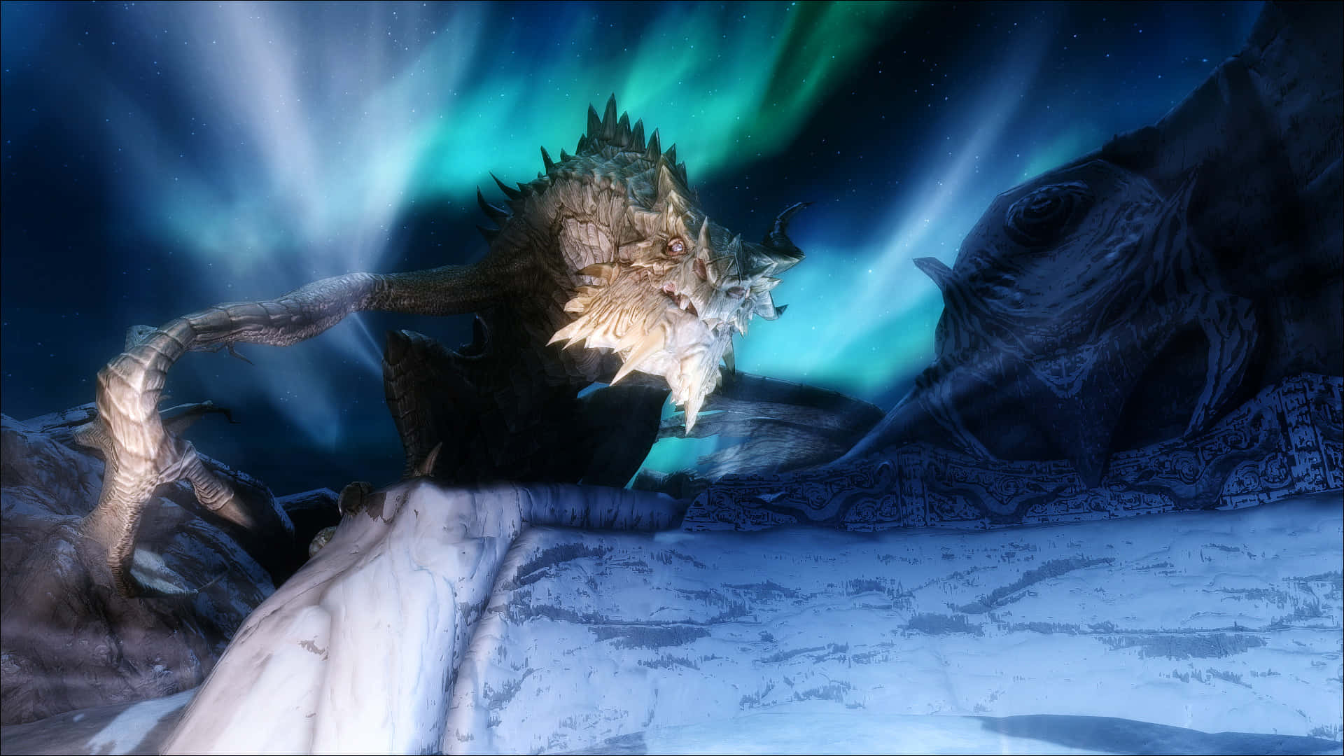 Paarthurnax, Skyrim, snowy cliff, Full HD Desktop Wallpaper