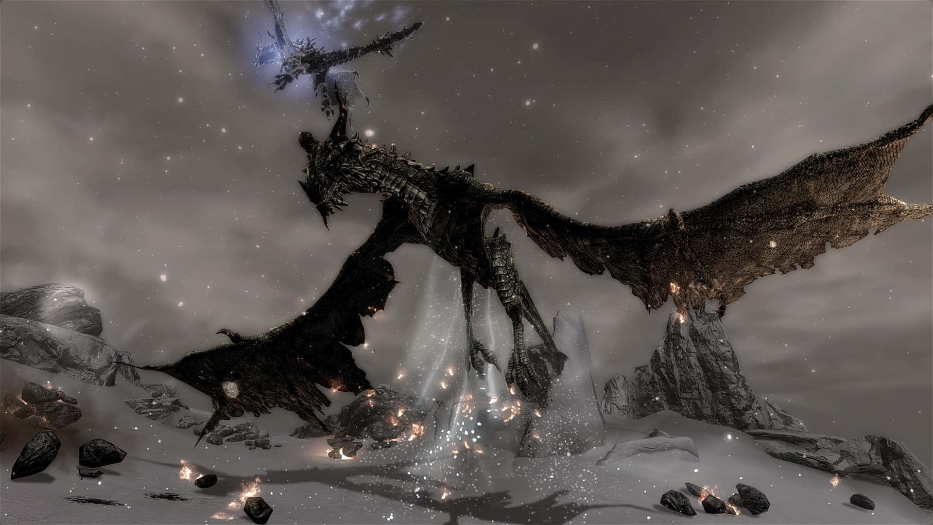 Paarthurnax, Skyrim, skeletal dragon, Full HD Desktop Wallpaper