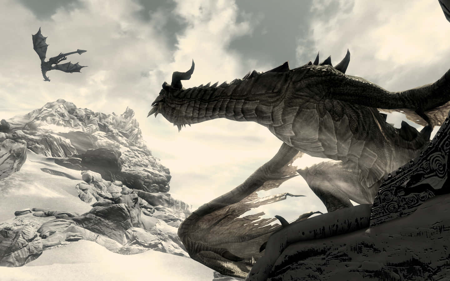 Paarthurnax, Skyrim, snow covered mountain, HD Desktop Wallpaper